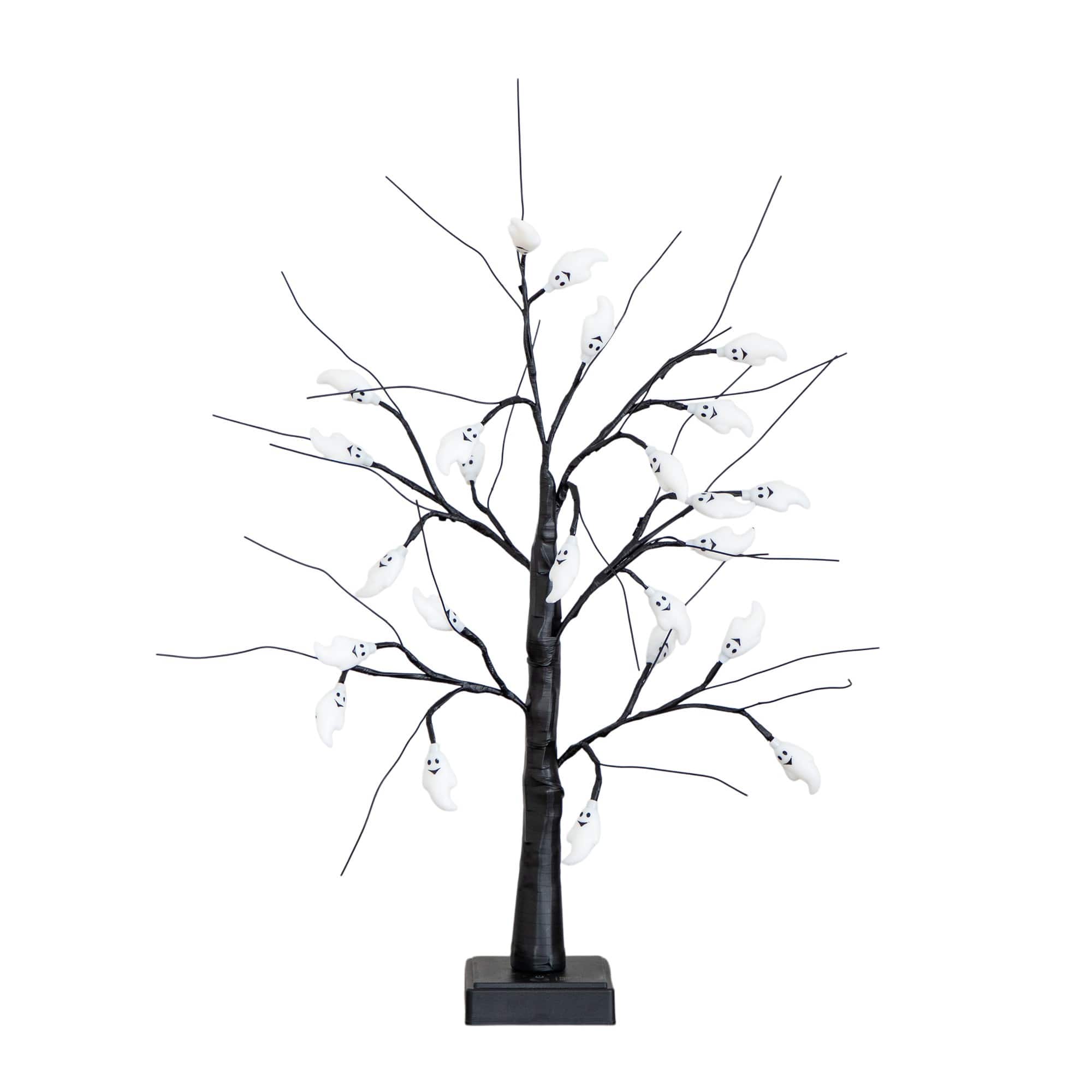 2ft. Pre-Lit Artificial Halloween Ghost Twig Tree with 24 Purple LED Lights