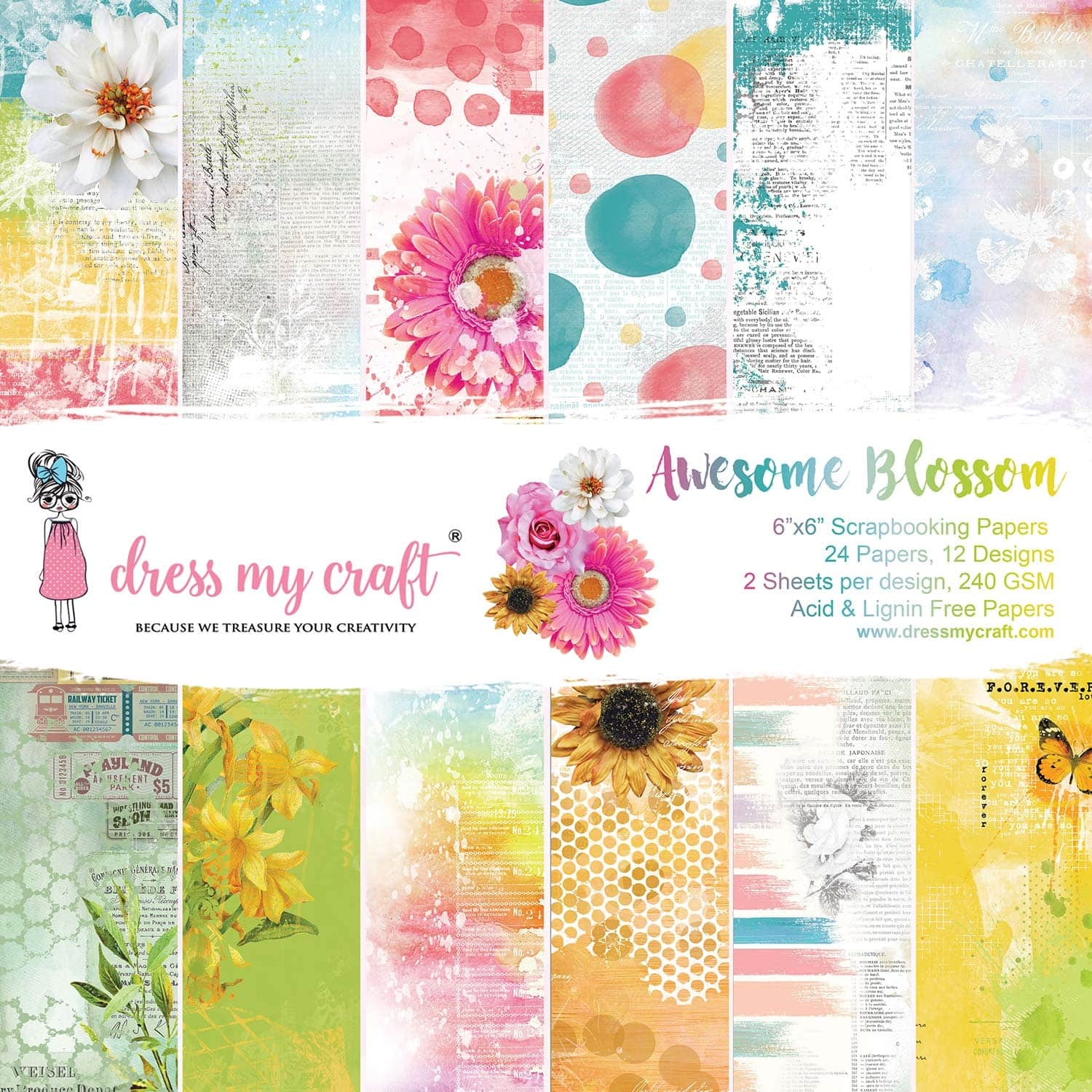 Dress My Craft&#xAE; Awesome Blossom Scrapbook Paper Pad, 6&#x22; x 6&#x22;