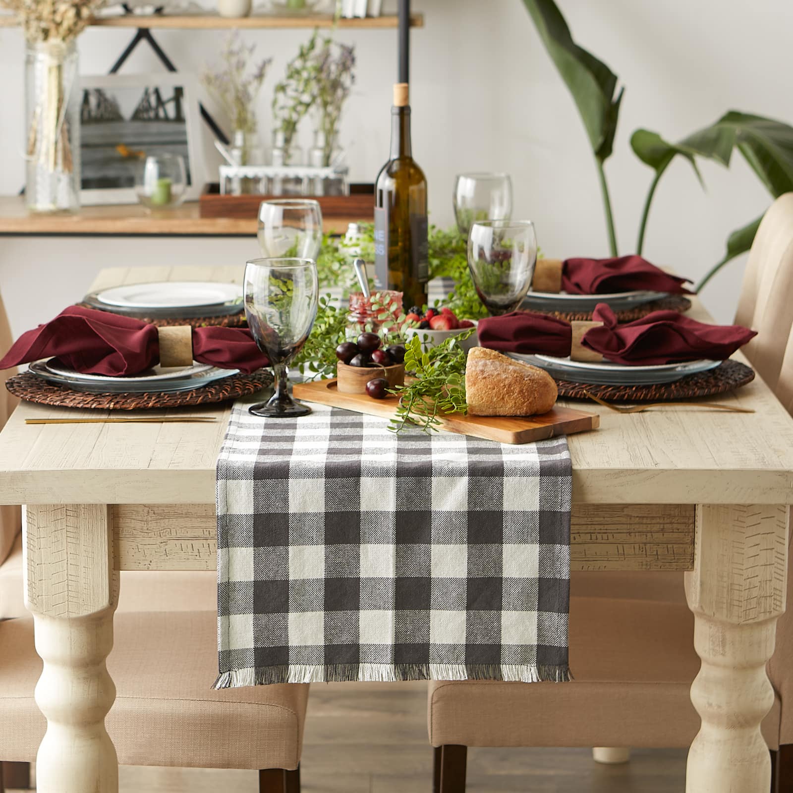 DII® 72" Heavyweight Check Fringed Table Runner