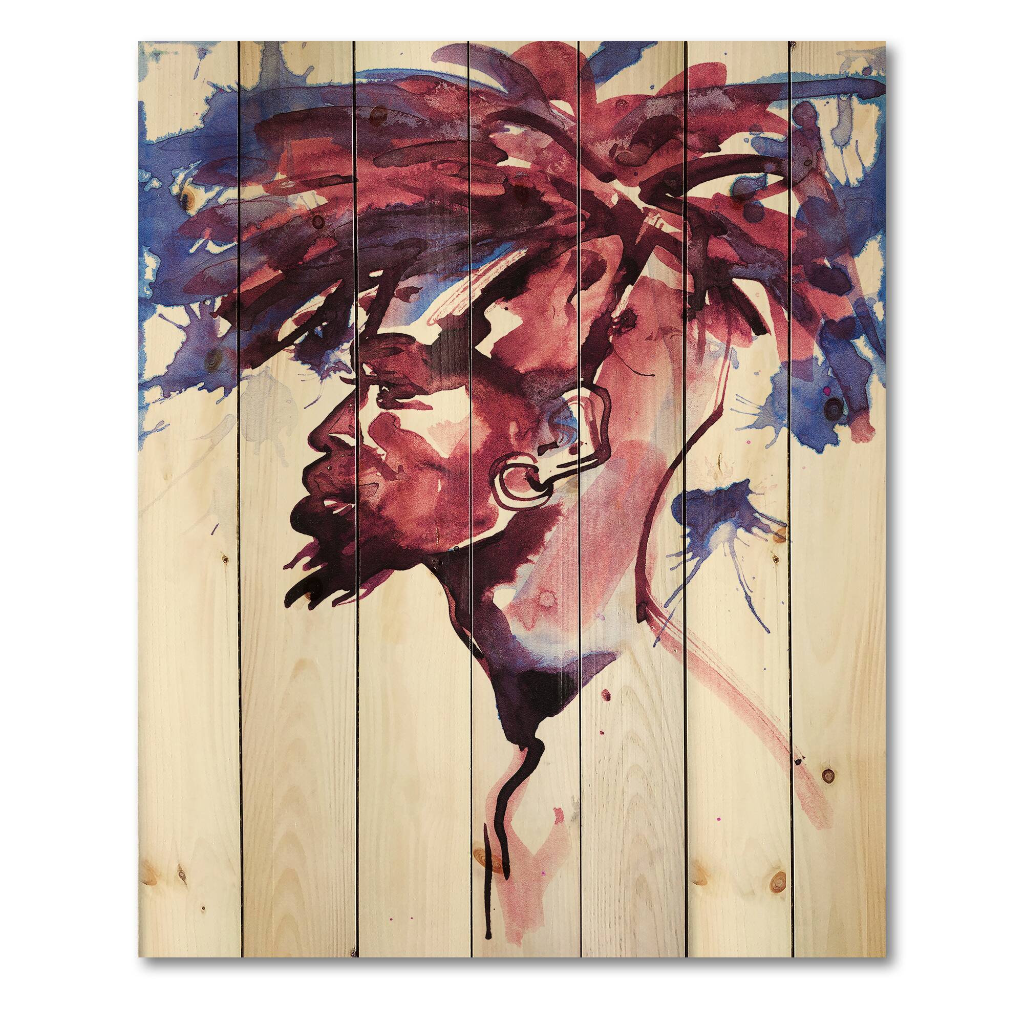 Designart - Handsome African Man Fashion Portrait of Young Guy - Modern Print on Natural Pine Wood