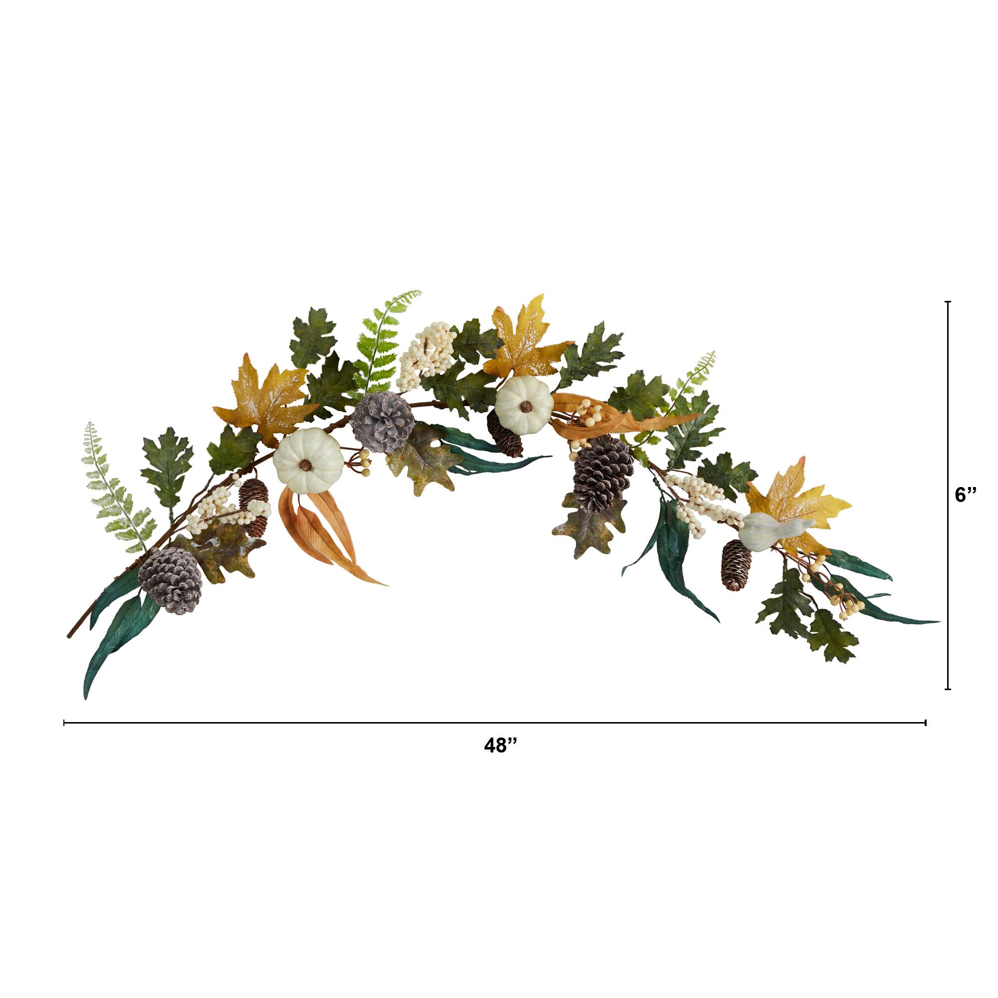 4ft. White Pumpkin, Pinecones &#x26; Berries Autumn Garland