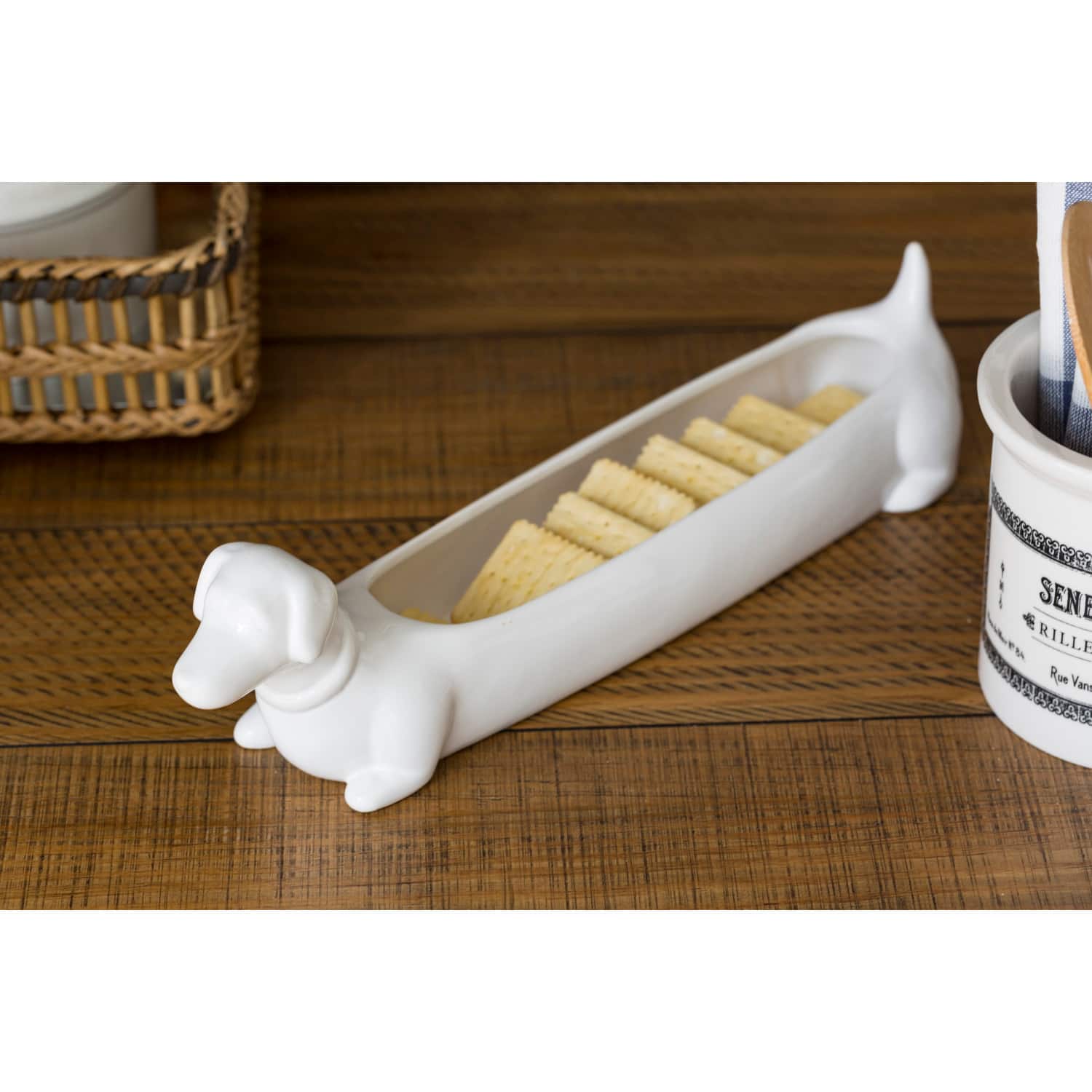 Hello Honey® White Ceramic Dachshund Cracker Dish
