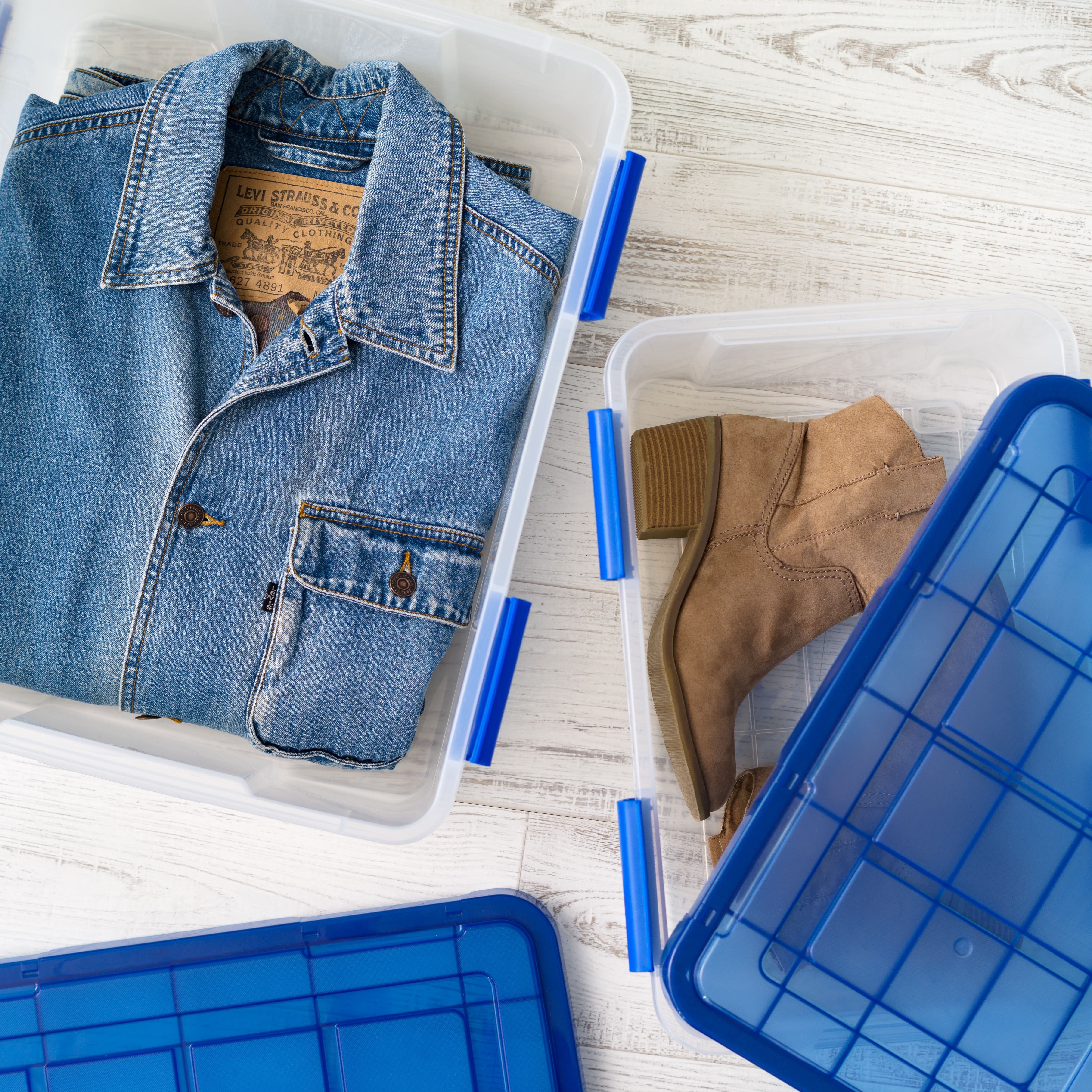IRIS&#xAE; WeatherPro&#x2122; 26.5qt. Clear Heavy Duty Plastic Storage Bin with Blue Lid