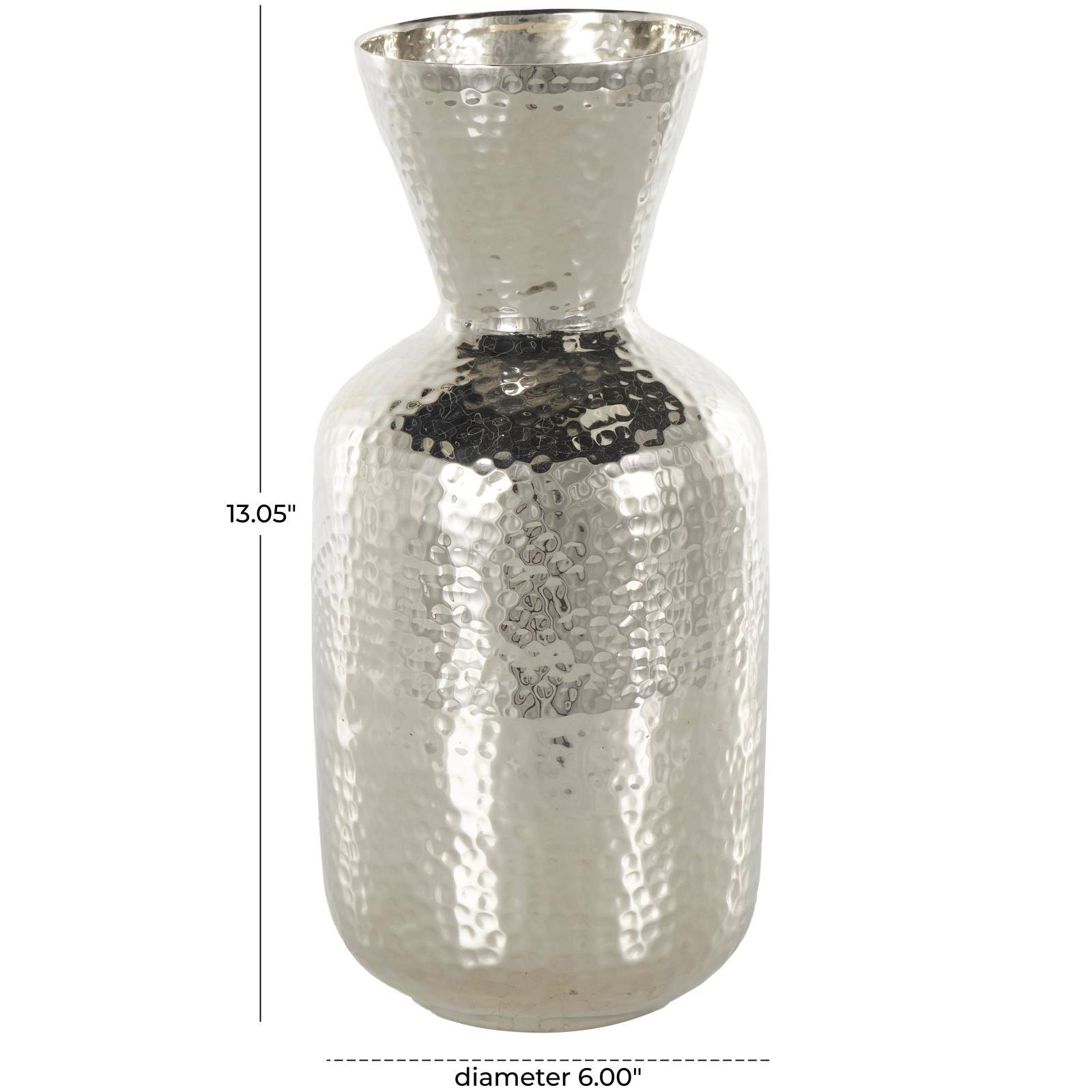 13" Silver Aluminum Metal Hammered Vase with Cone Shaped Opening