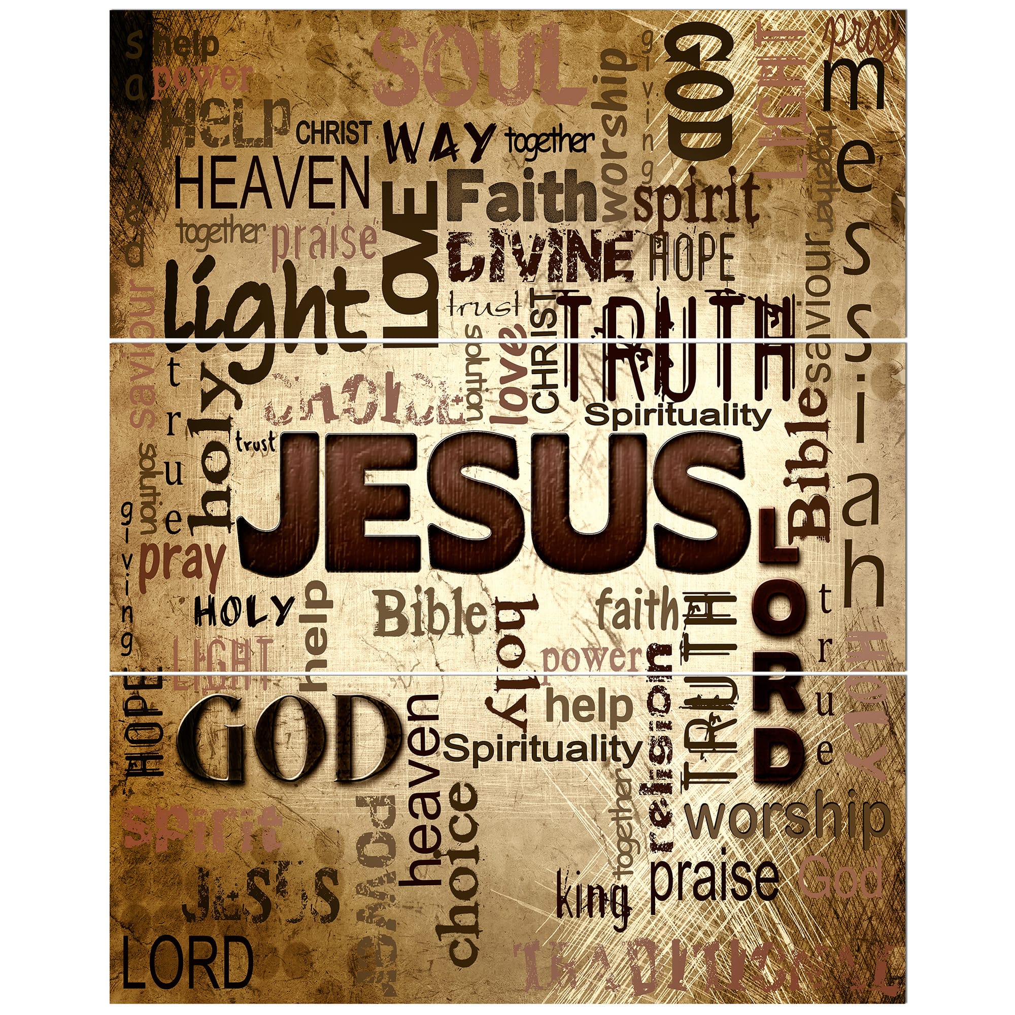 Designart - Jesus&#x27; word cloud in grunge background - Religious Contemporary on Wrapped Canvas set