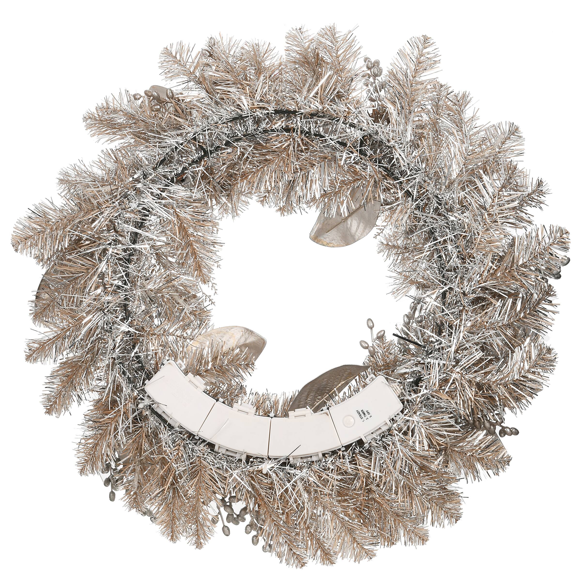 24&#x27;&#x27; Pre-Lit Yuletide Glam Silver Decorated Wreath