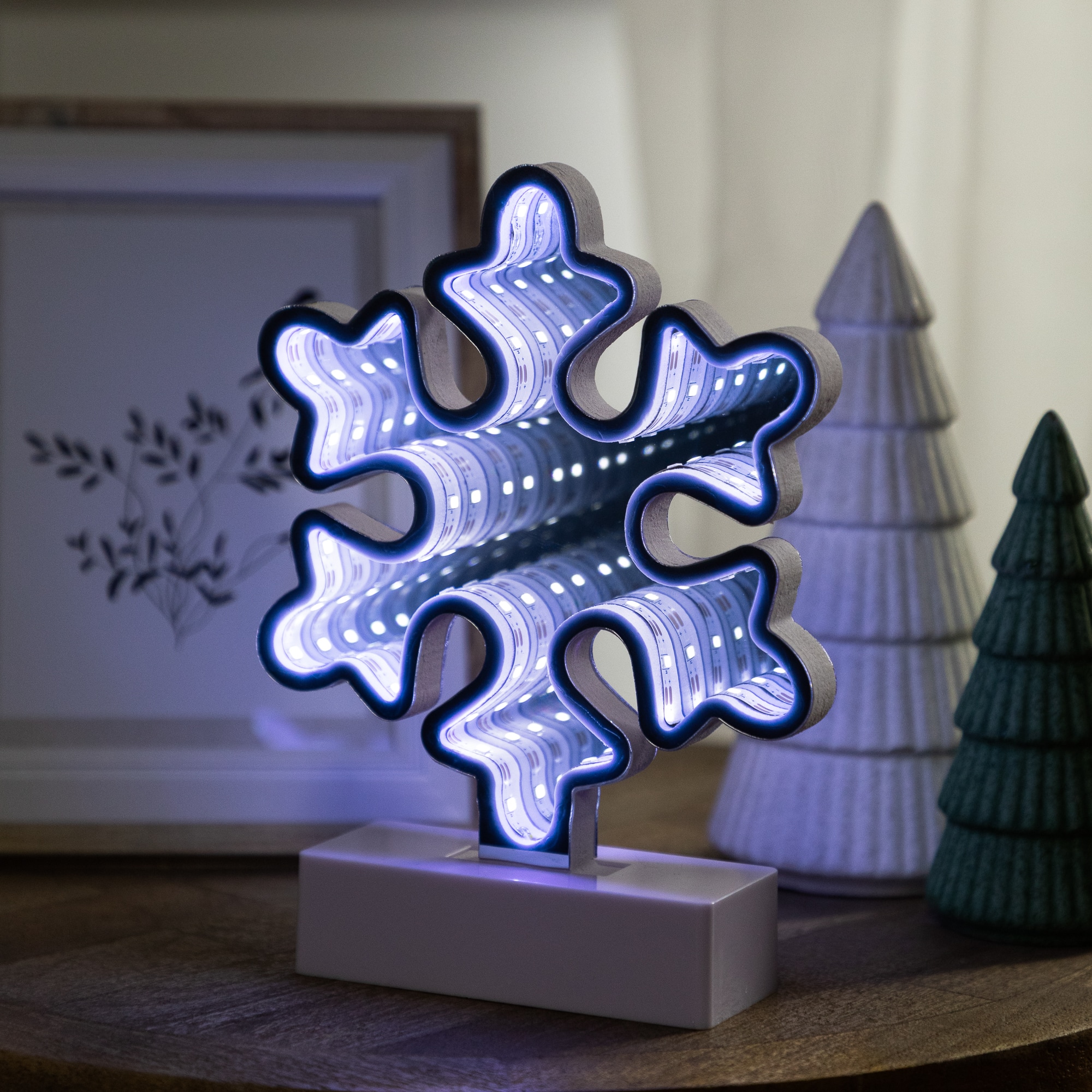 LED 3D Snowflake Christmas Infinity Mirror Light - 7.75&#x22;