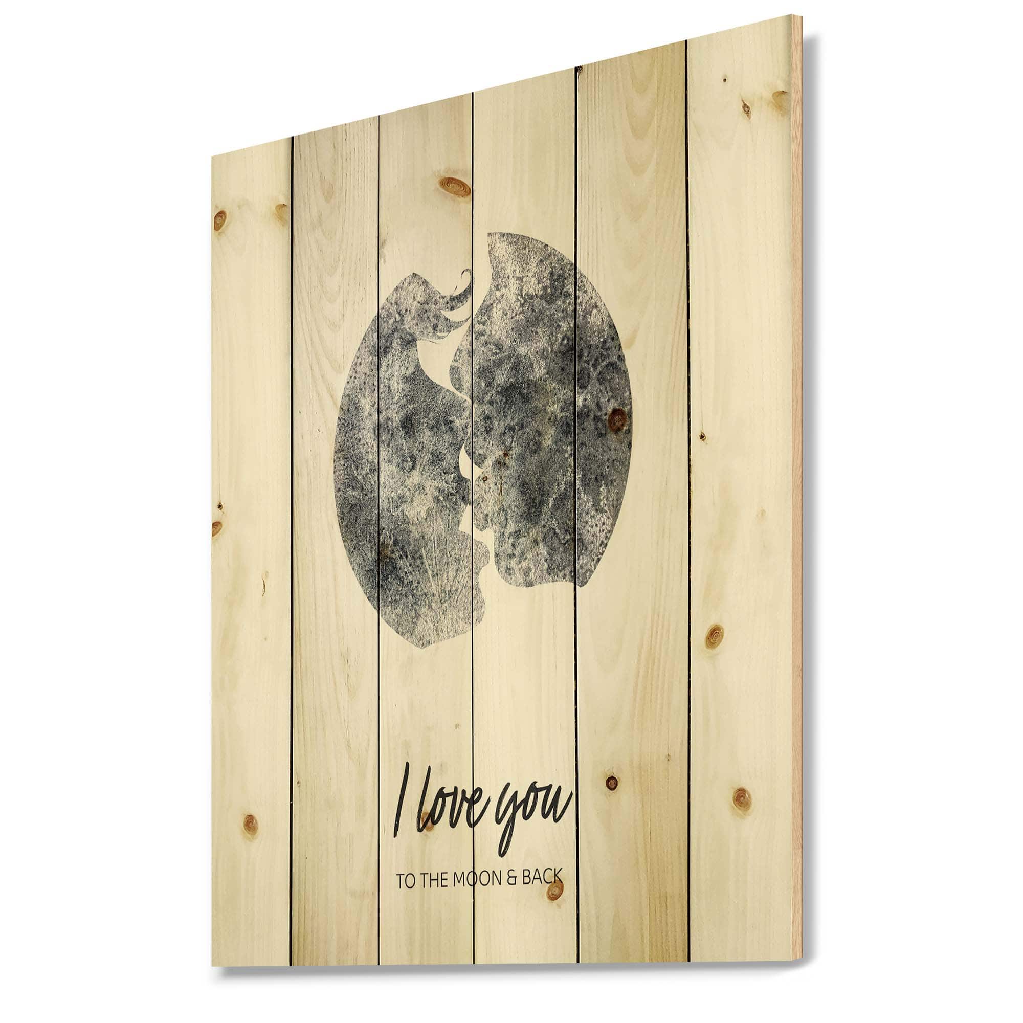 Designart - Romantic Moon Kiss of Two Lovers - Modern Print on Natural Pine Wood