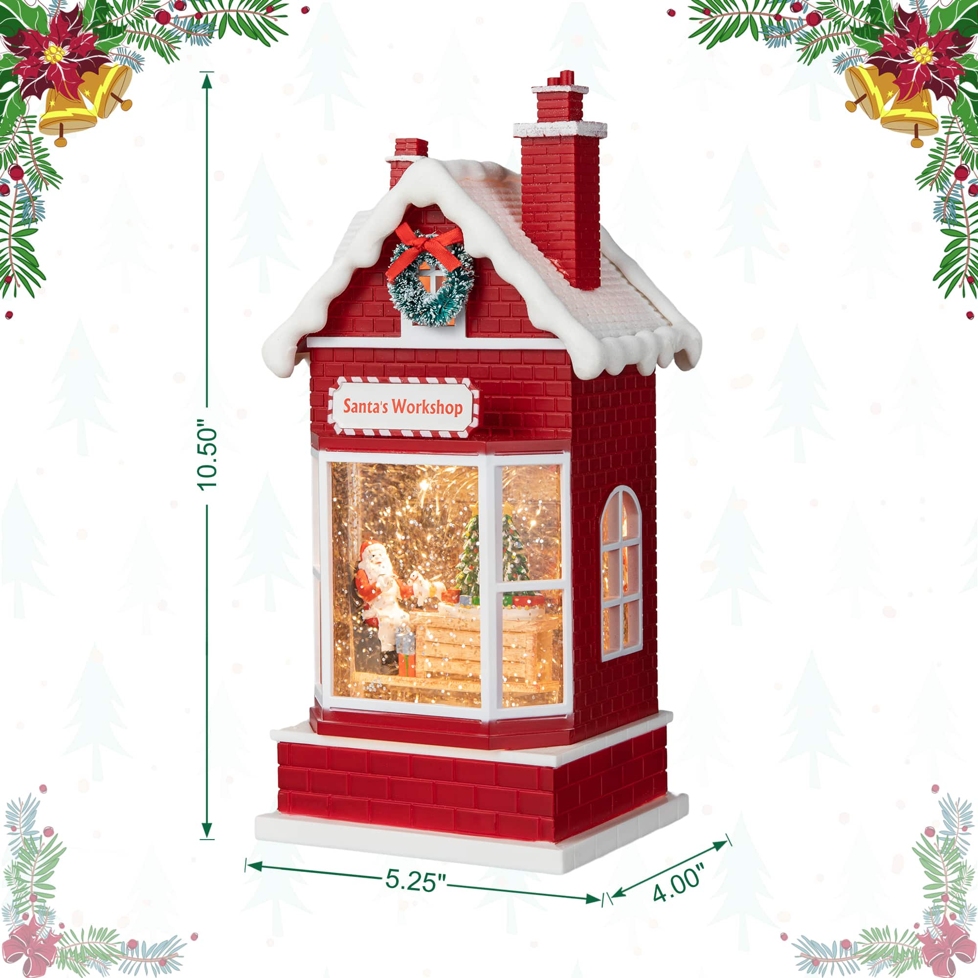 Glitzhome&#xAE; 10.5&#x22; Lighted Santa&#x27;s Workshop Waterglobe