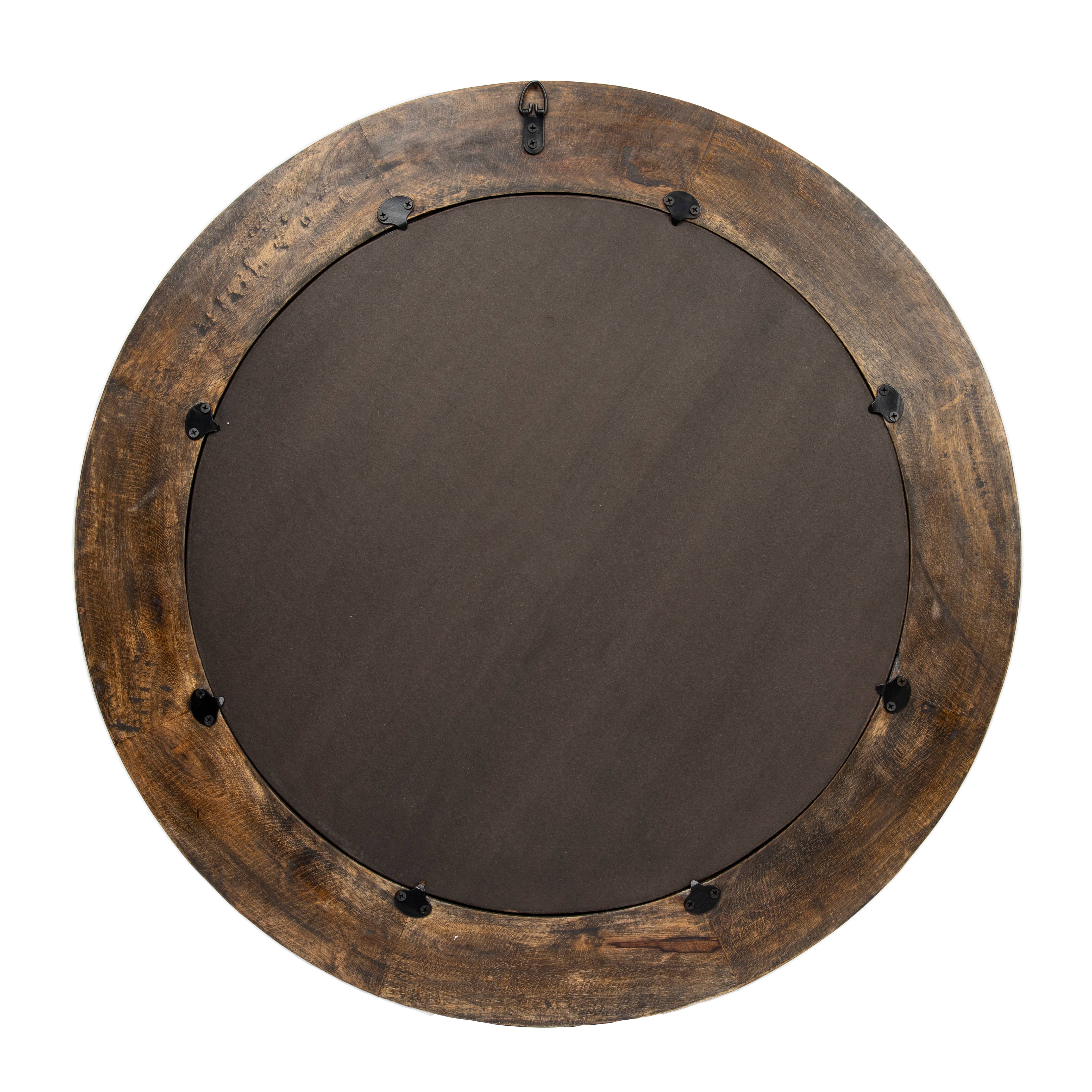 Hello Honey&#xAE; Walnut Round Carved Wood Framed Wall Mirror