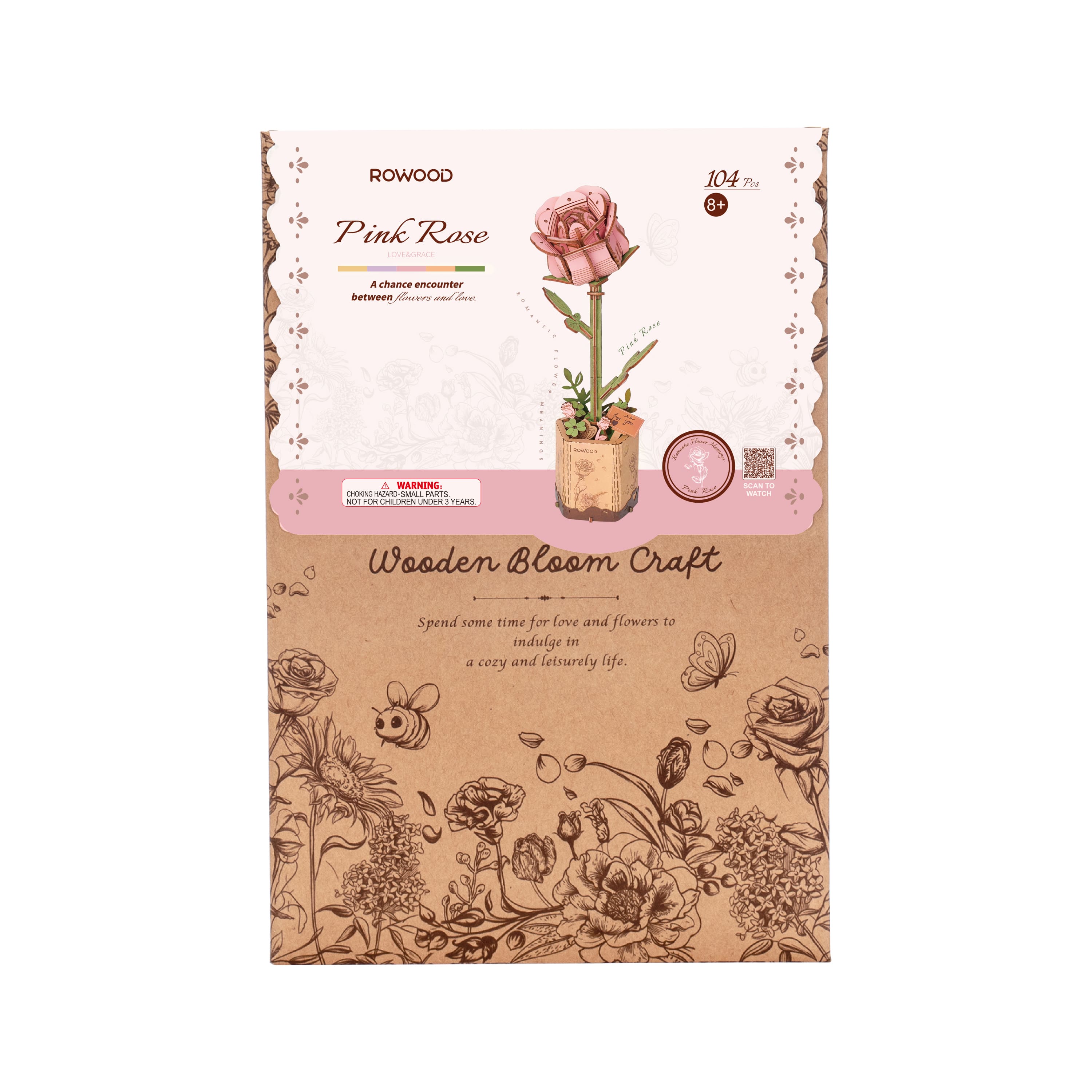 Rowood Pink Rose Wooden Bloom Craft