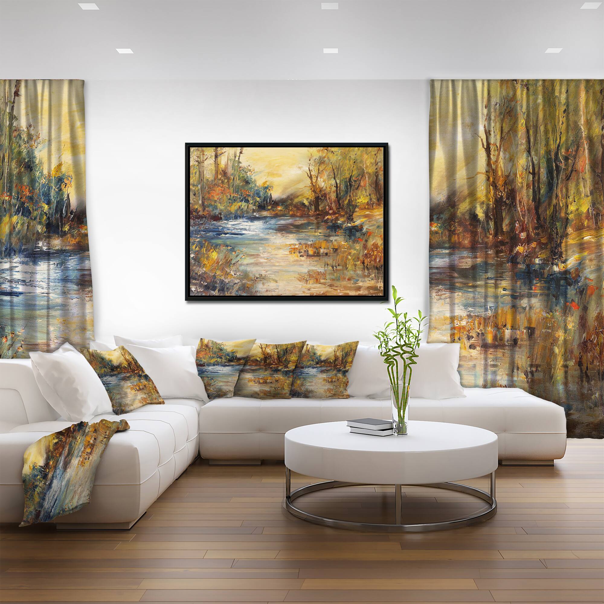 Designart - Stream in Forest Oil Painting