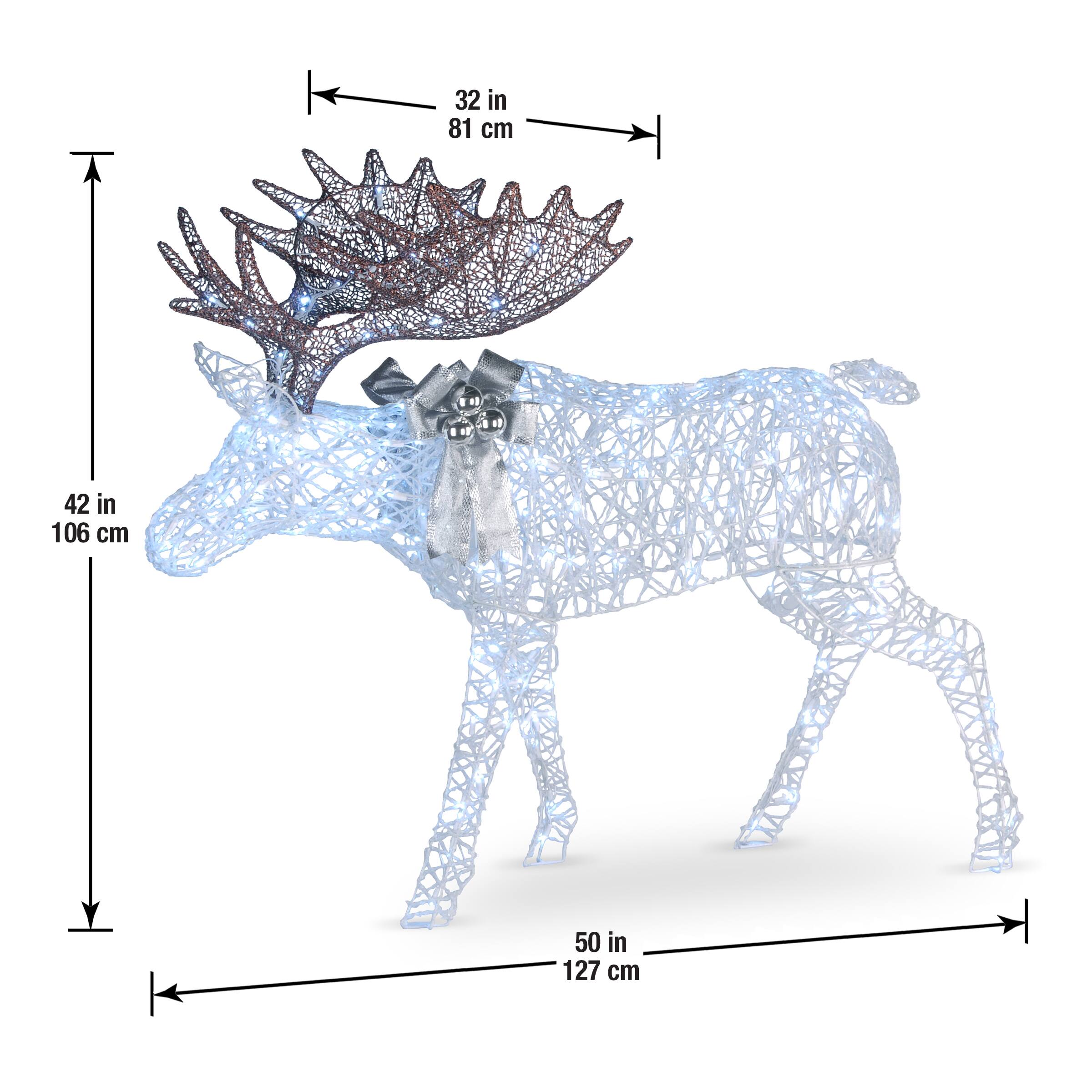 50&#x22; Glitter Moose Decoration, White Twinkling LED Lights