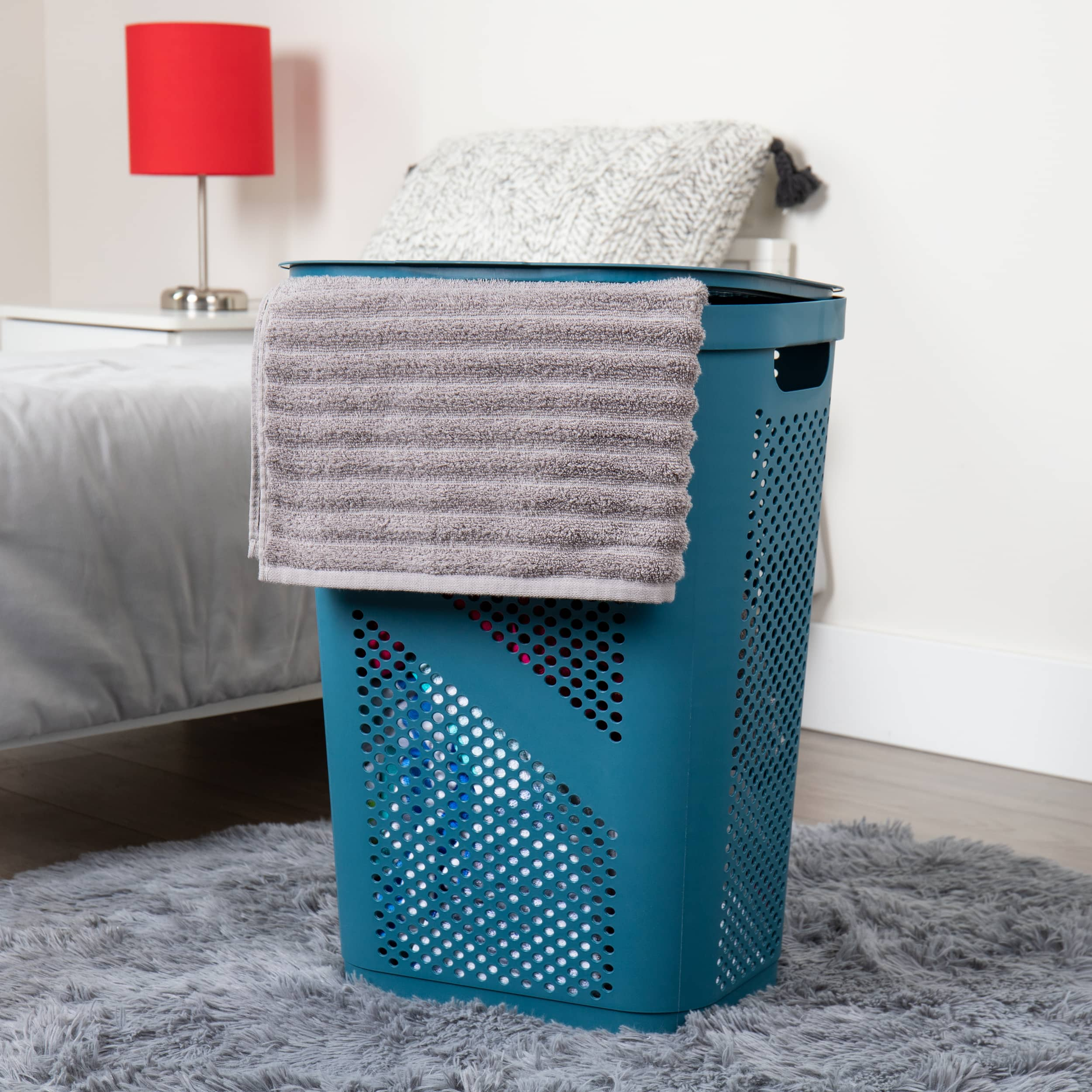 Mind Reader 60L Ventilated Slim Laundry Hamper with Cut Out Handles &#x26; Hinged Lid, 2ct.