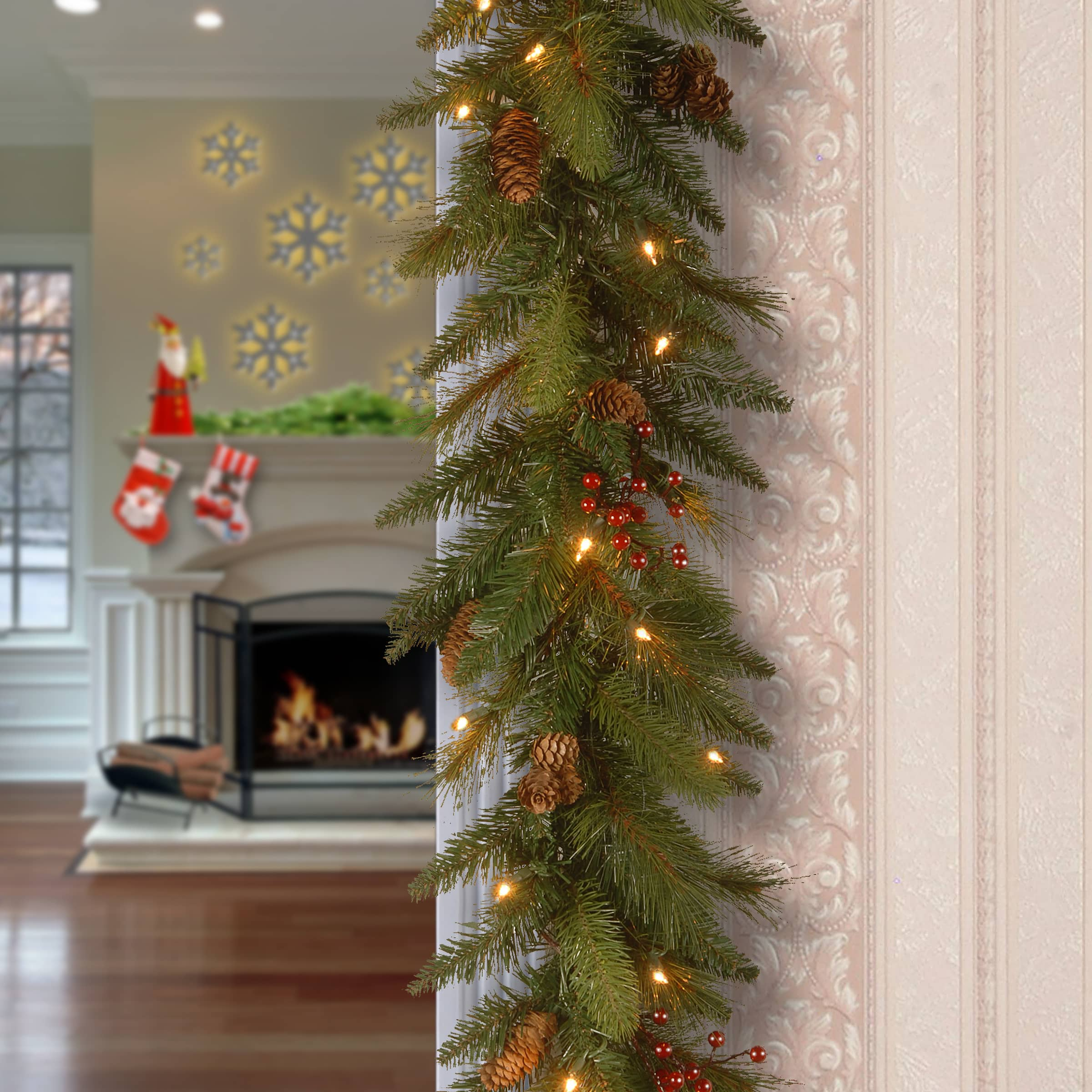 6&#x27; x 12&#x22; Pre-lit Decorative Collection Artificial Christmas Garland with 20 Cones, 5 Red Berries and 35 Clear Lights