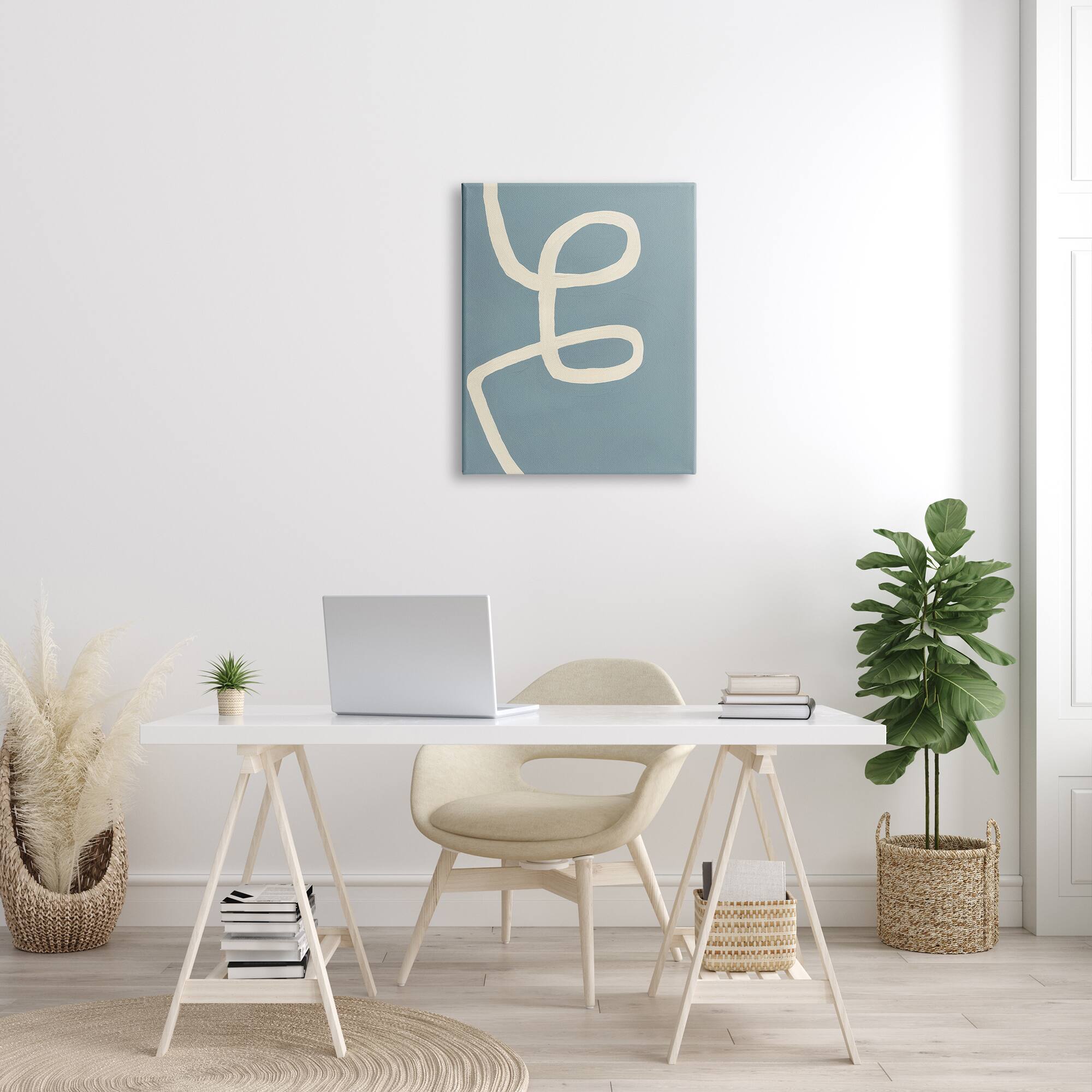 Stupell Industries Abstract Curved Line Off-White & Blue Wall Art