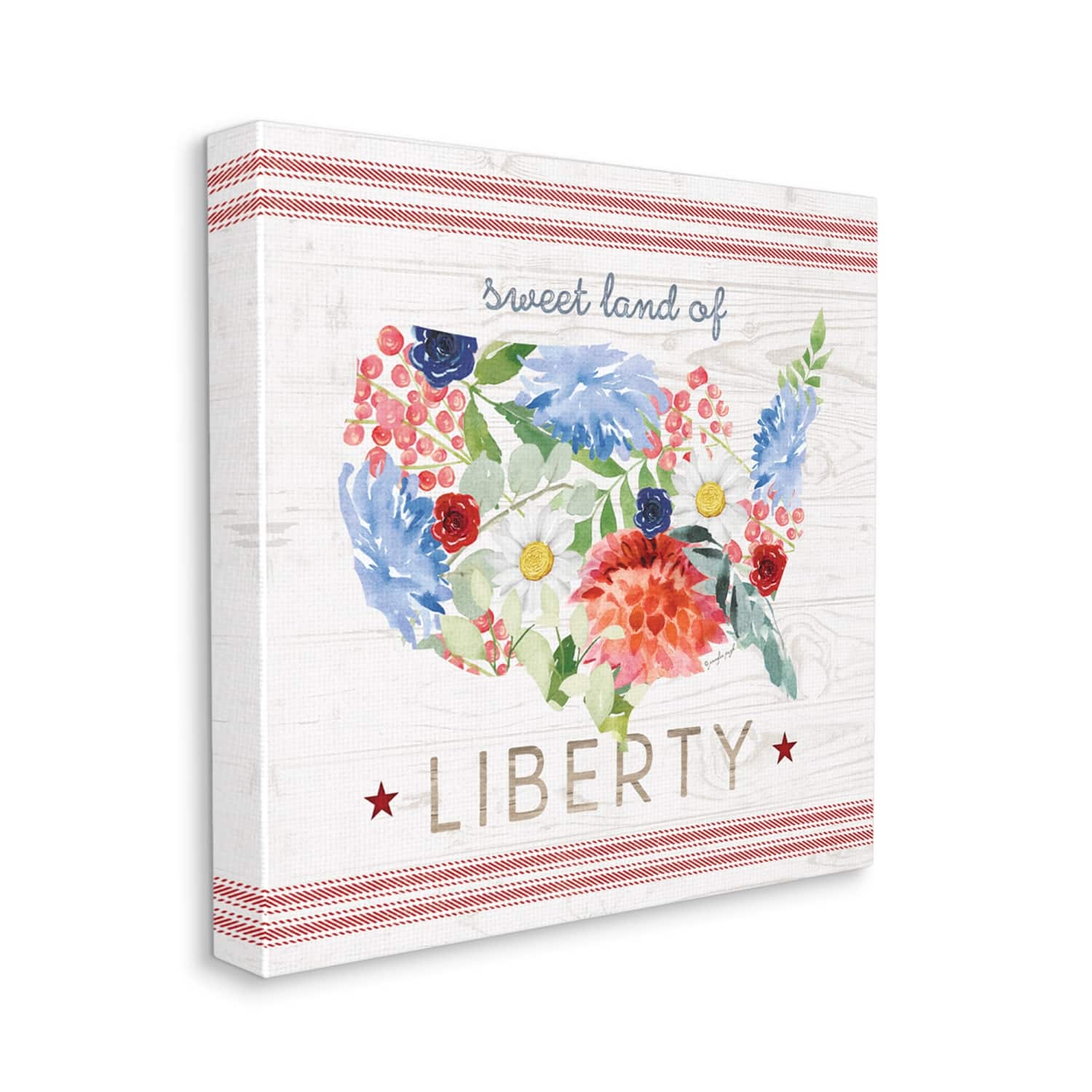 Stupell Industries Sweet Land Of Liberty Floral USA Canvas Wall Art