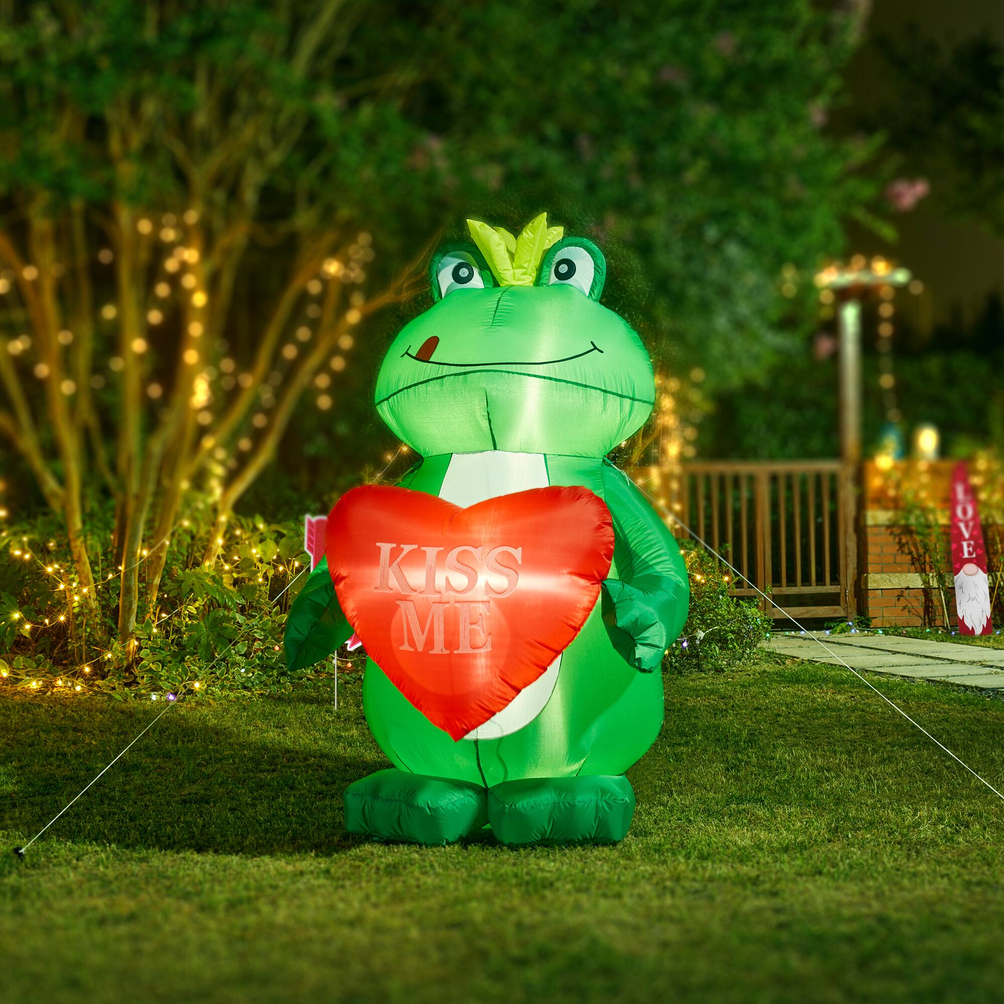 Glitzhome® 6ft Lighted Valentine's Inflatable Frog with Heart Decor