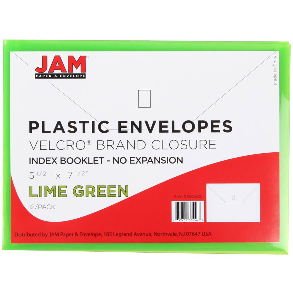 JAM Paper 5.5&#x22; x 7.5&#x22; Plastic Hook &#x26; Loop Closure Envelopes, 12ct.