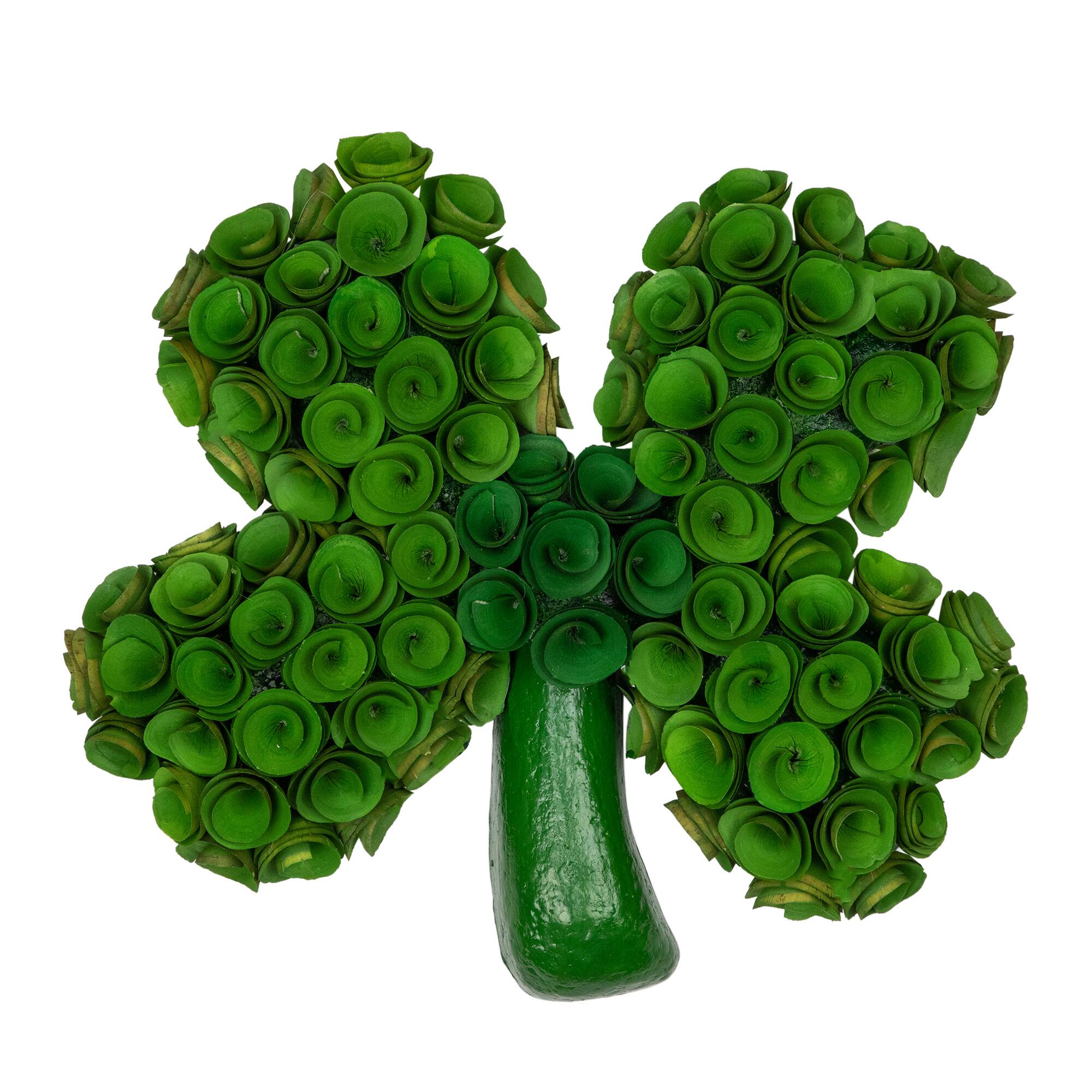 14.5&#x22; Green Four Leaf Clover Wood Floral Decoration