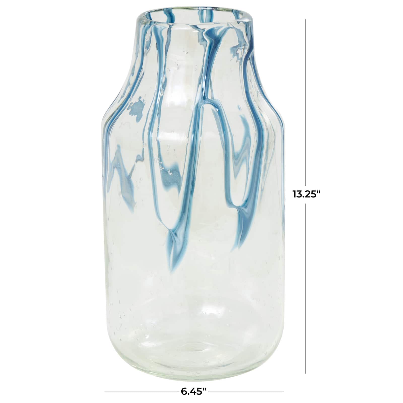 13" Cream with Wavy Blue Design Abstract Glass Vase