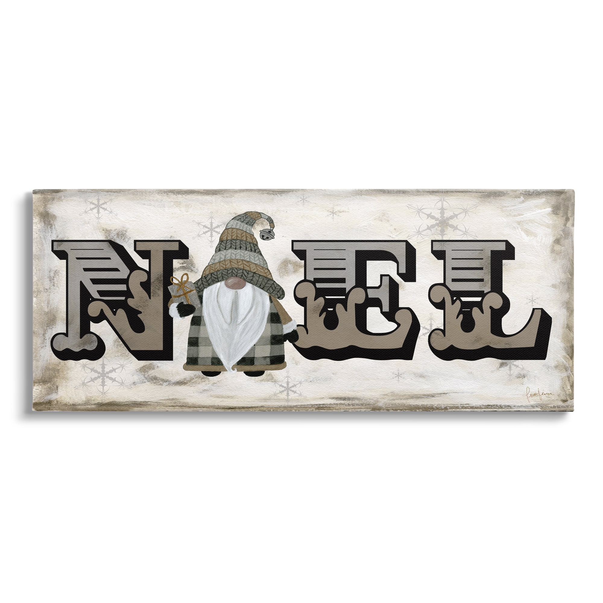 Stupell Industries Vintage Gnome Noel Phrase Canvas Wall Art