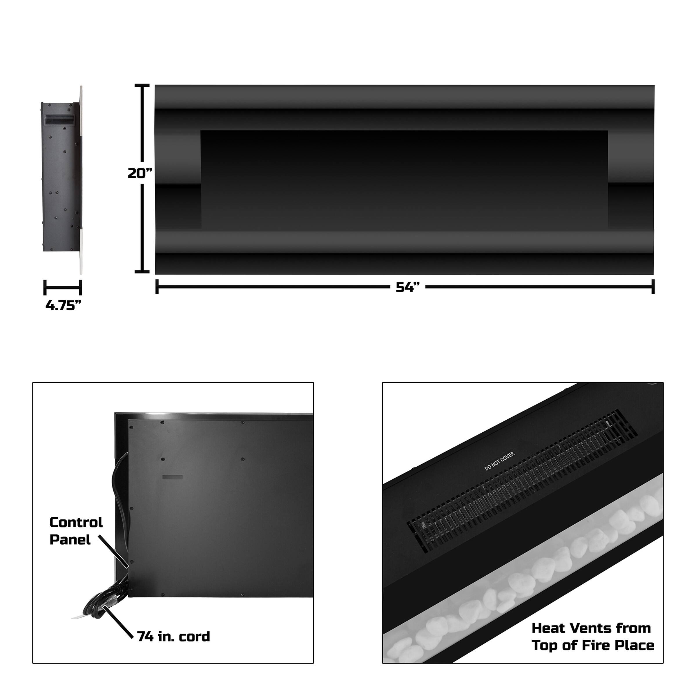Hastings Home 54&#x22; Black LED Electric Wall Fireplace