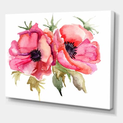Designart - Stylized Poppy Flowers - Traditional Canvas Wall Art Print ...