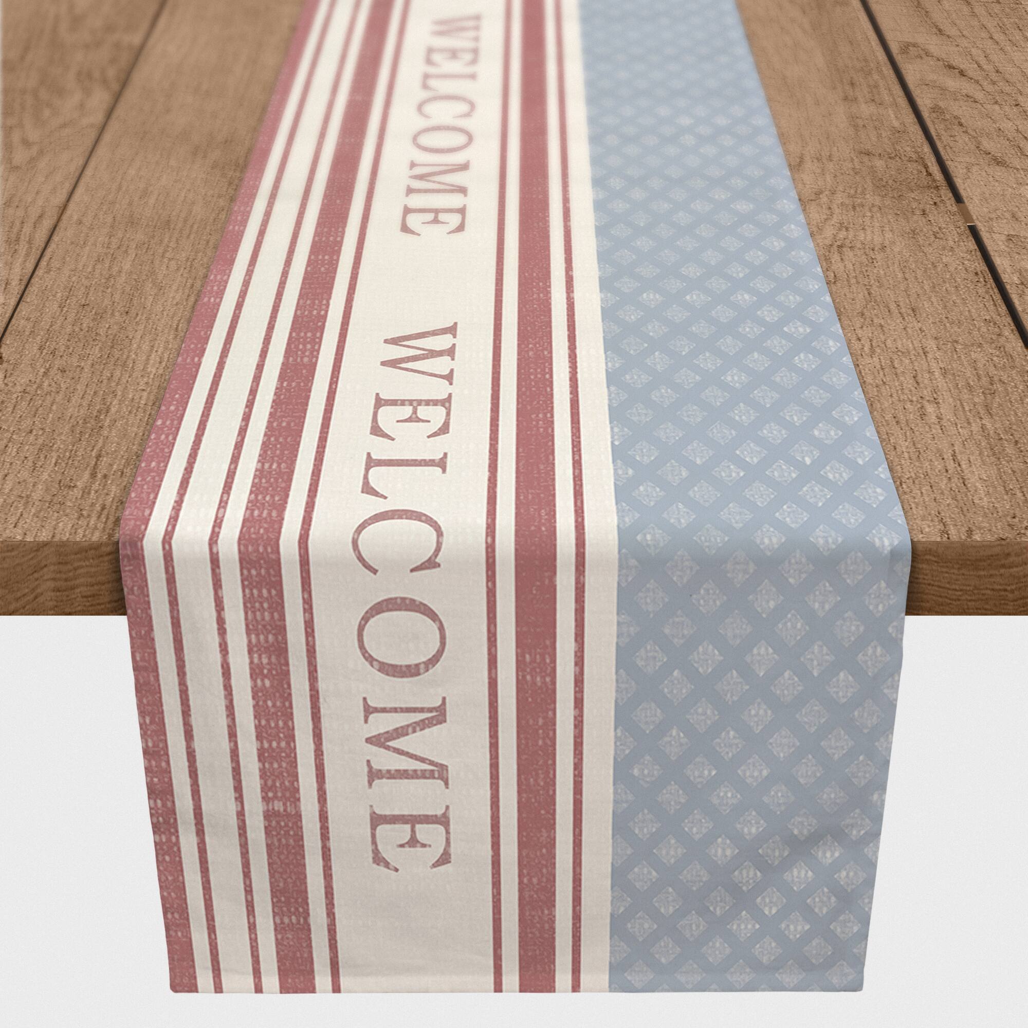 Stripe & Diamond Print Welcome Flag Outdoor Table Runner