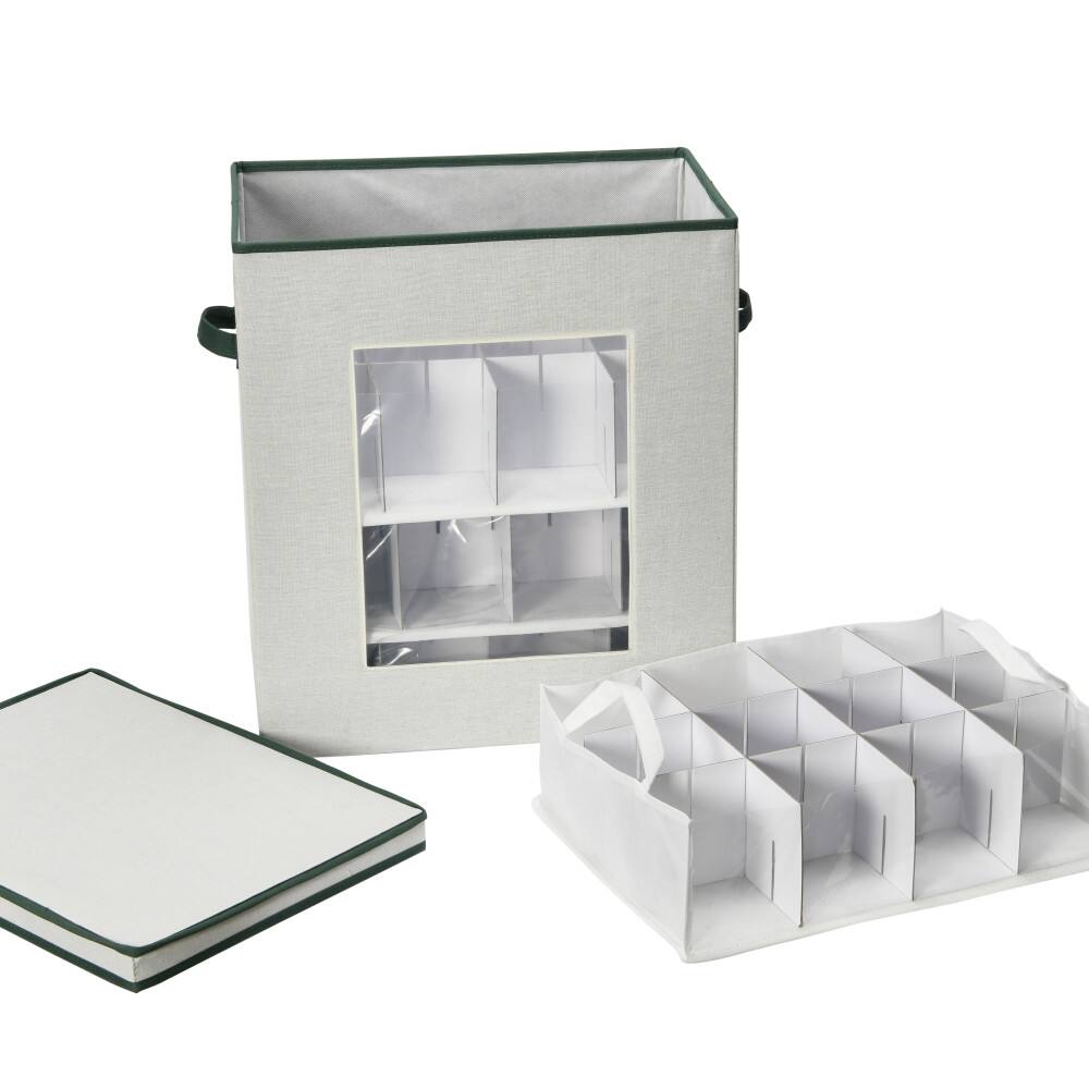 Household Essentials Green &#x26; White Ornament Storage Box