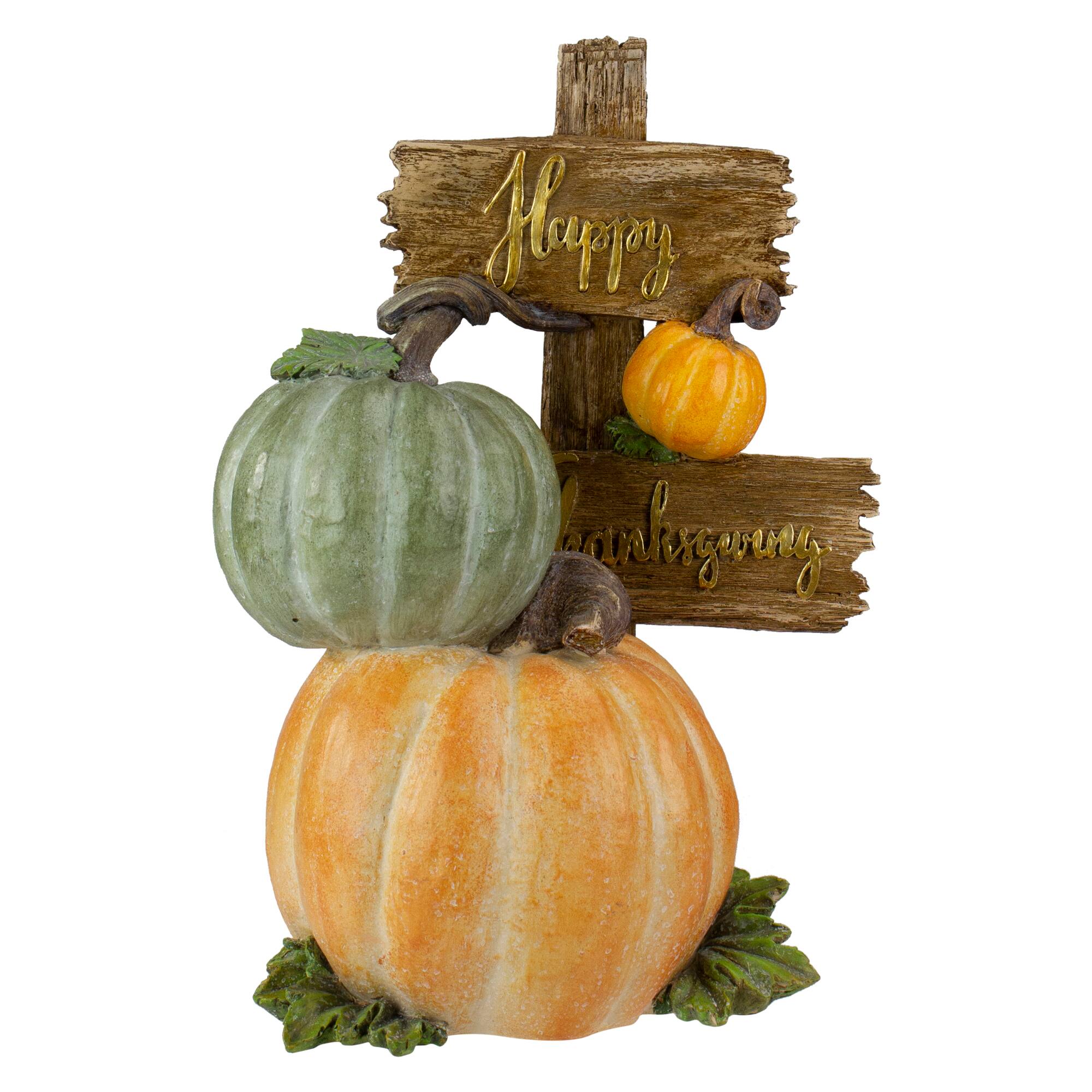 12.5" Orange & Green Pumpkin Happy Thanksgiving Tabletop Sign