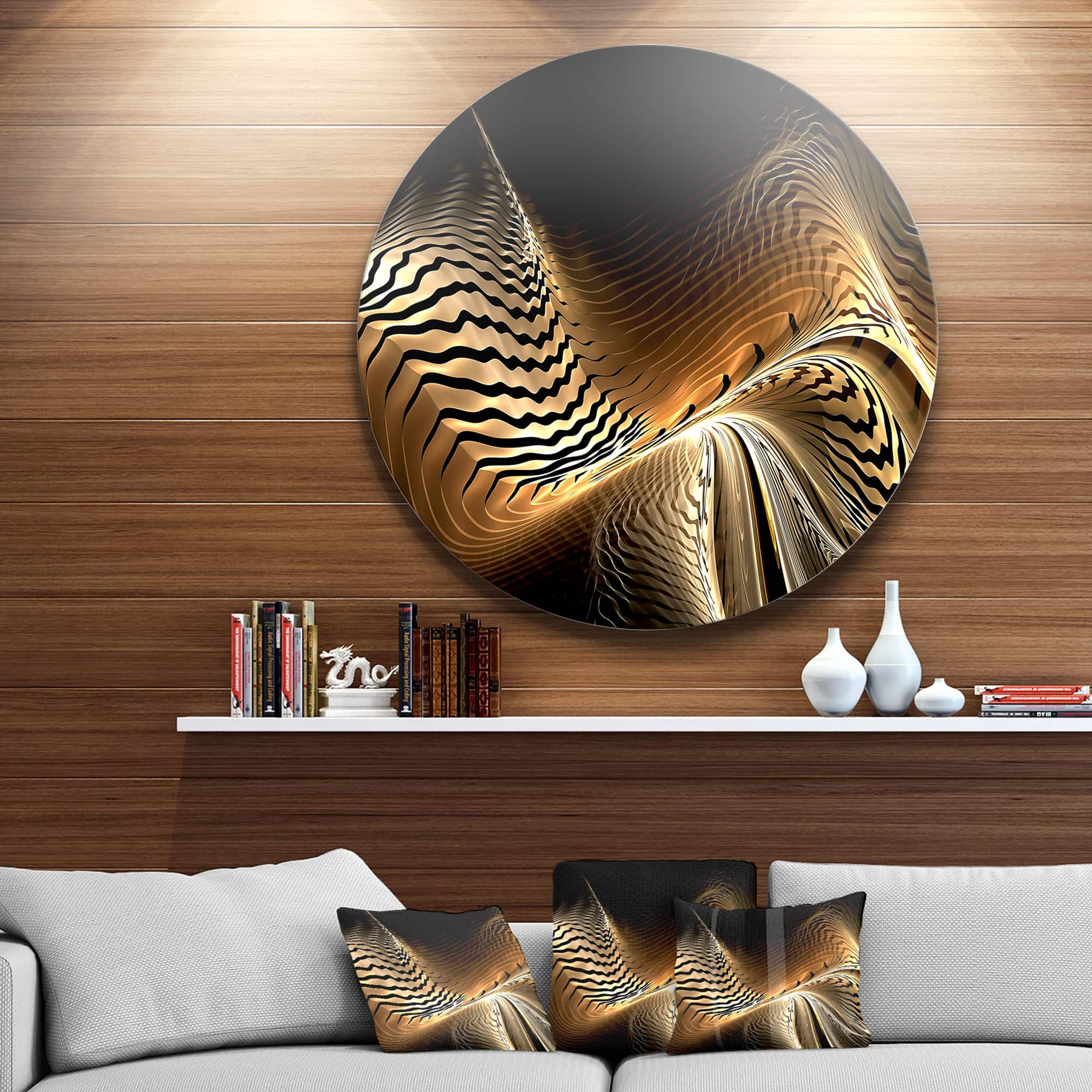 Designart - Brown Black Abstract Fractal Design' Large Abstract Metal Circle Wall Art