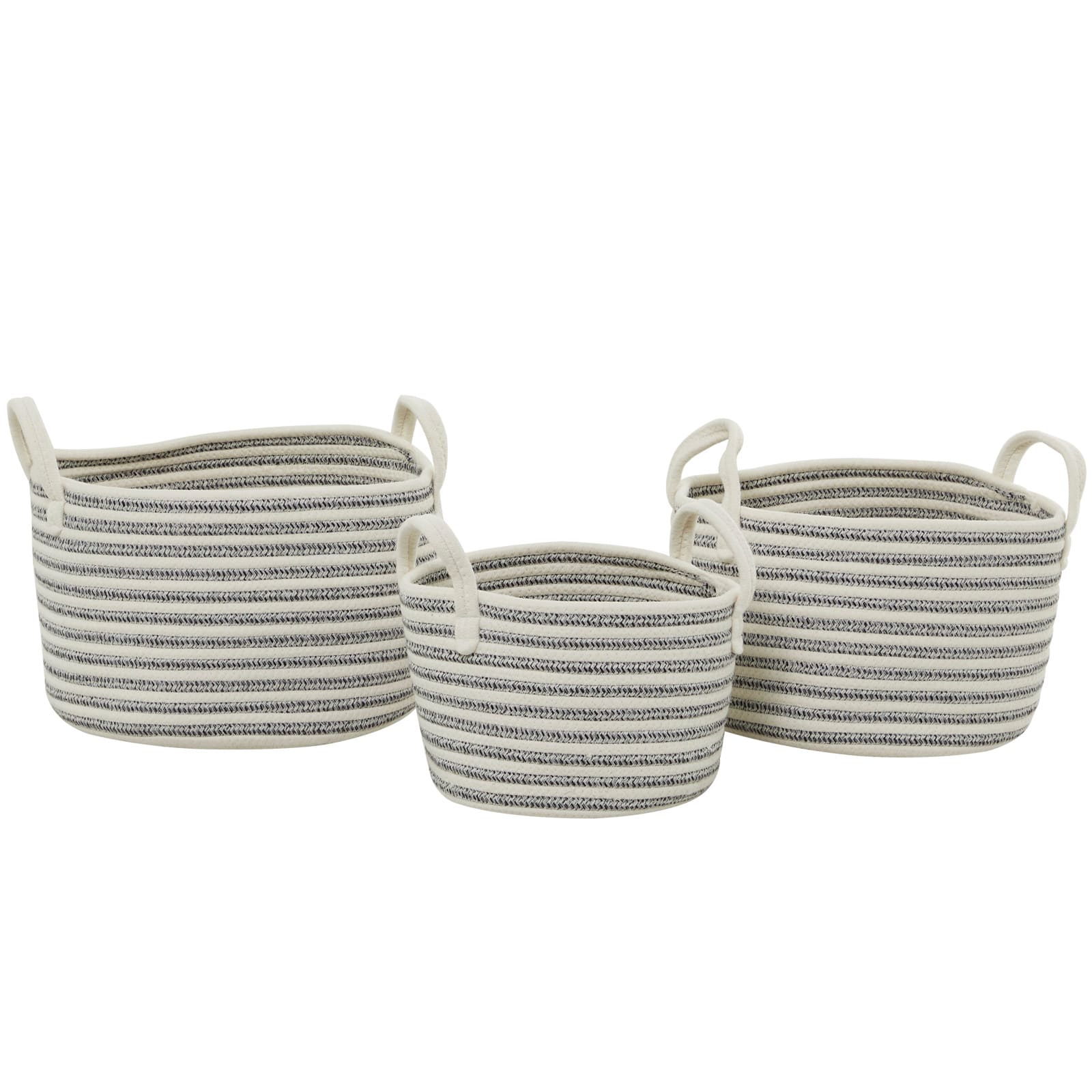 Gray Cotton Handmade Storage Basket with Handles Set of 3 12", 10", 10"