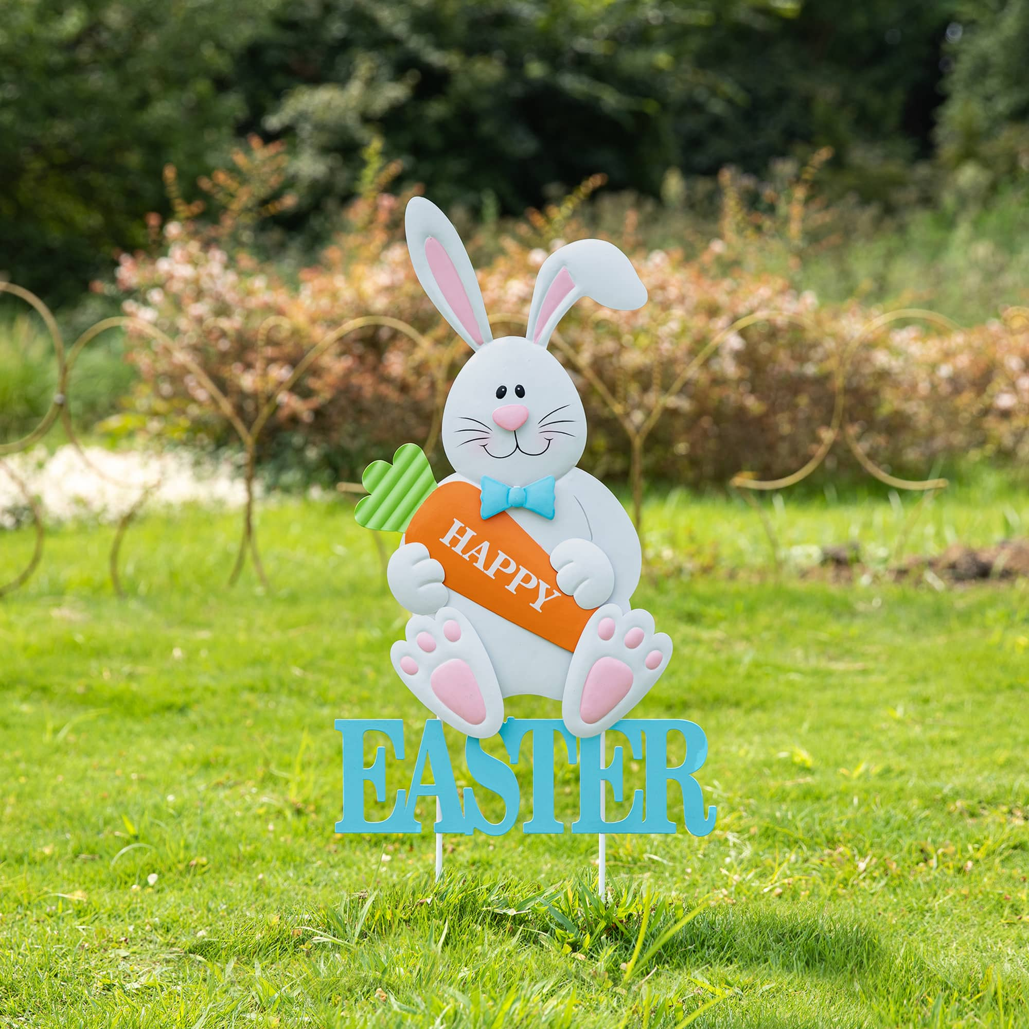 Glitzhome&#xAE; 30&#x22; Easter Metal Bunny Yard Stake