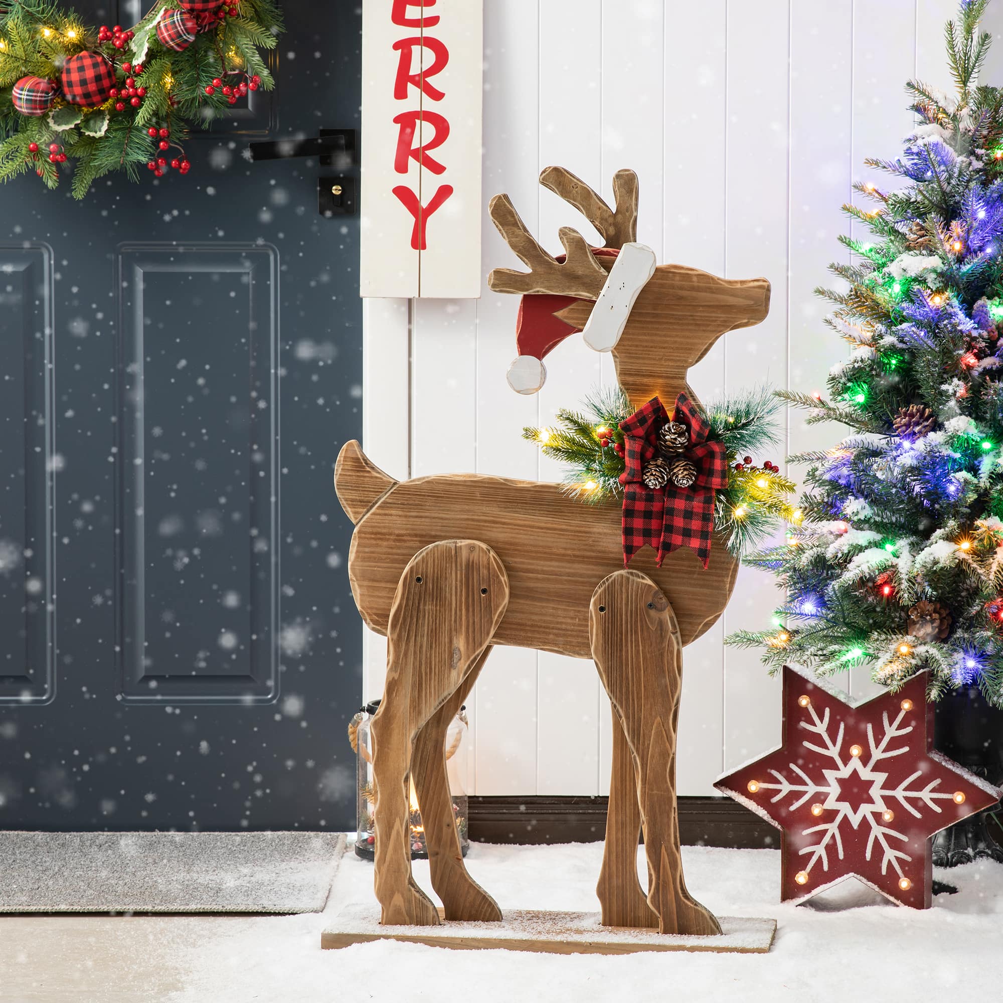 Glitzhome® 36'' Chunky Wood Reindeer Porch Décor