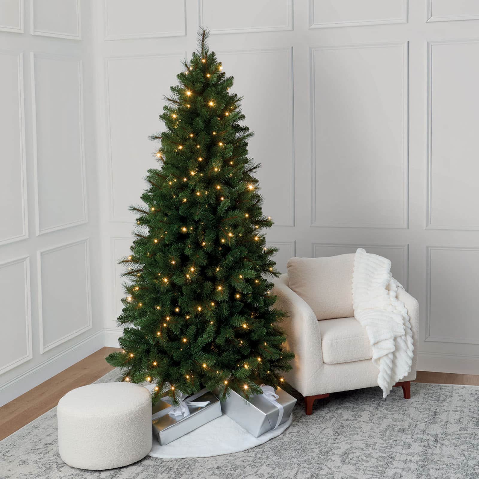7ft. Pre-Lit Hudson Pine Artificial Christmas Tree, LumaDazzle&#x2122; Color Changing Twinkle LED Lights