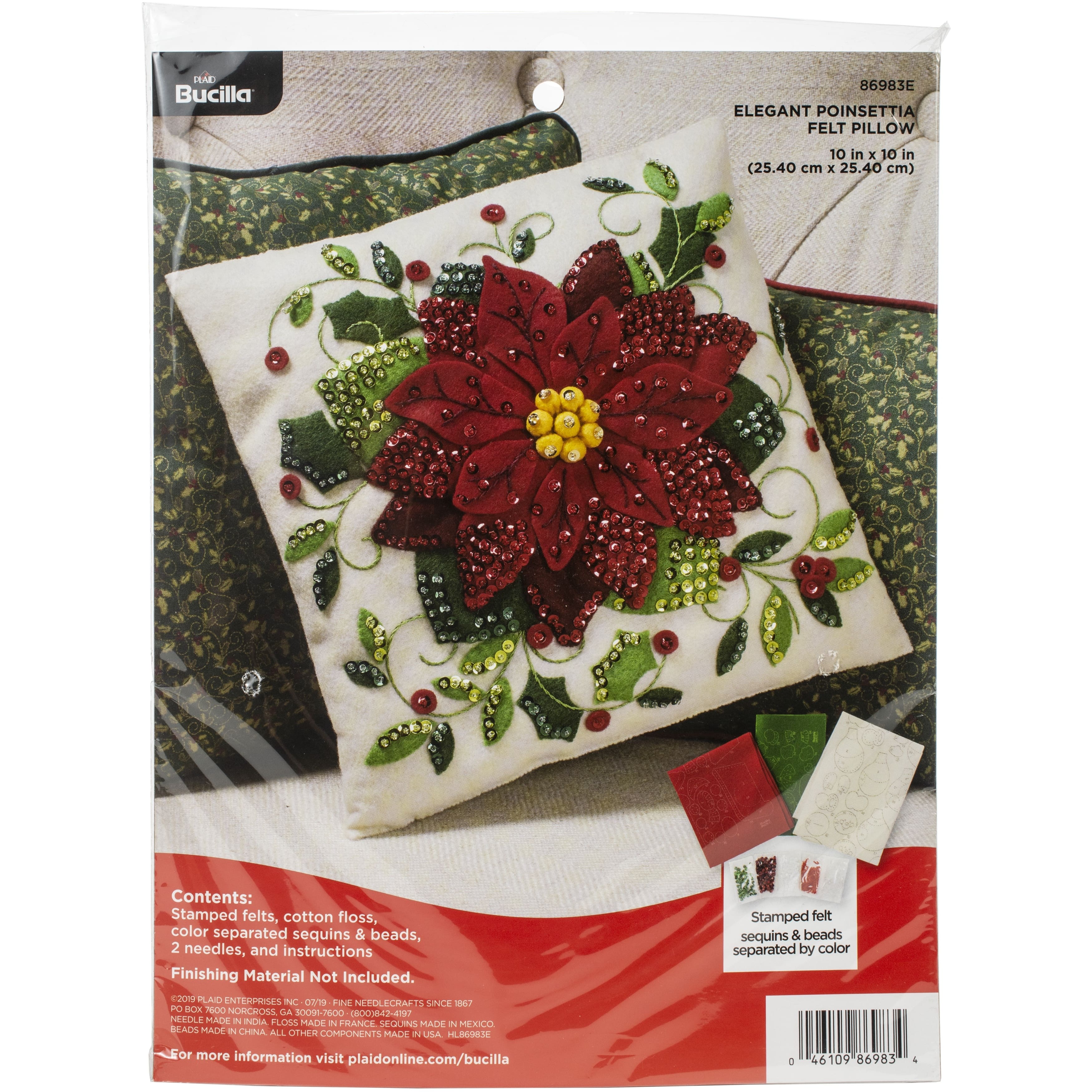Bucilla® Elegant Poinsettia 10" Square Felt Pillow Applique Kit