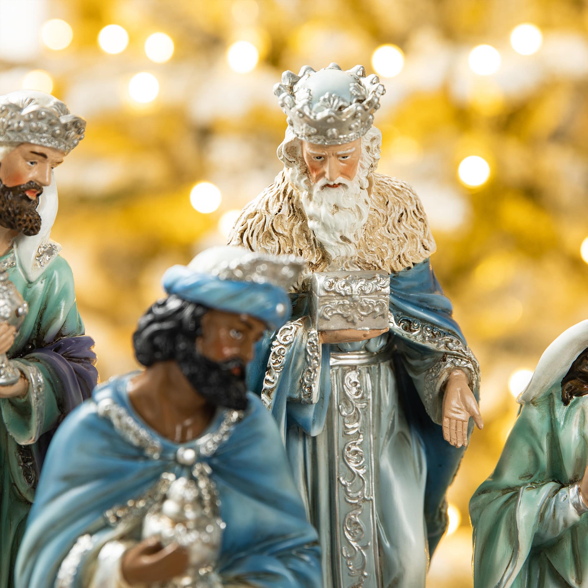 Glitzhome® 12 Piece Deluxe Blue Nativity Figurine Set