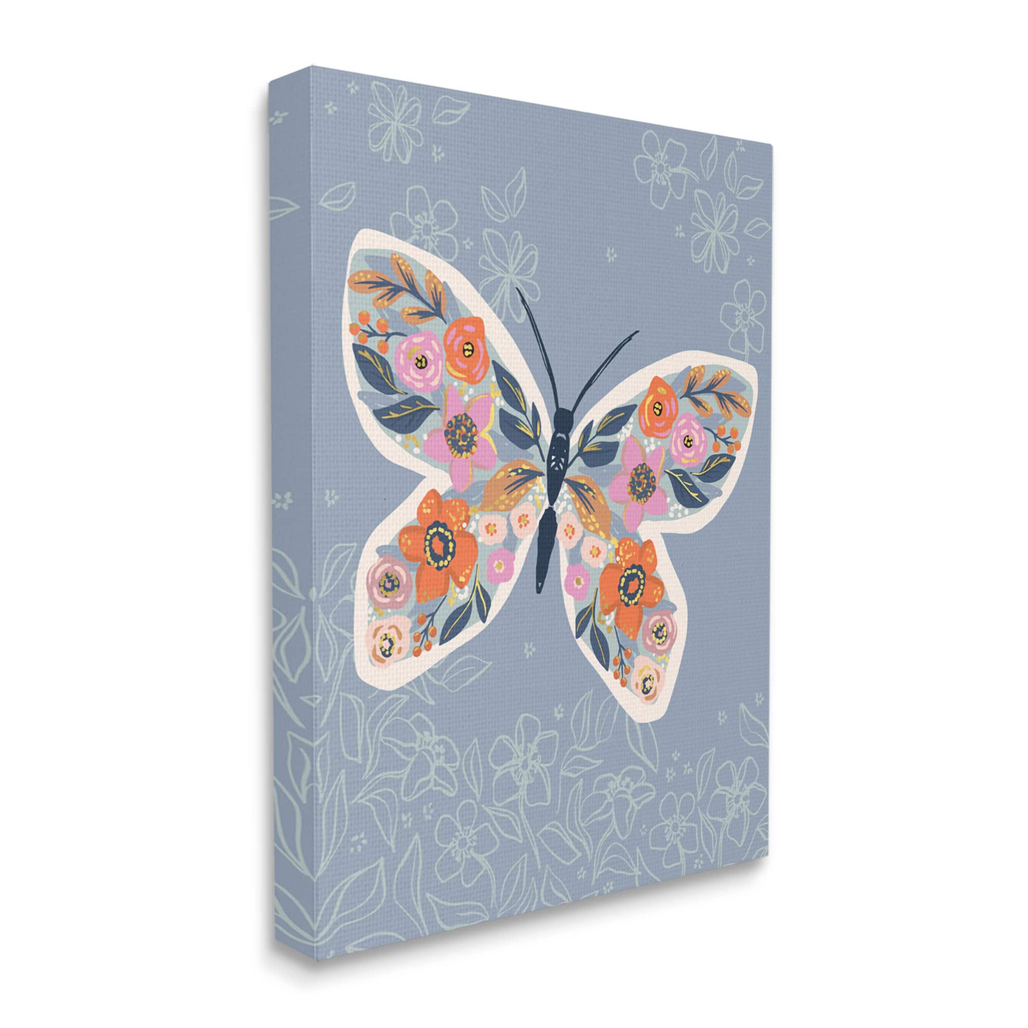 Stupell Industries Floral Pattern Butterfly Wings Spring Bloom Insect Canvas Wall Art in Blue | 30" x 40" | Michaels&reg;