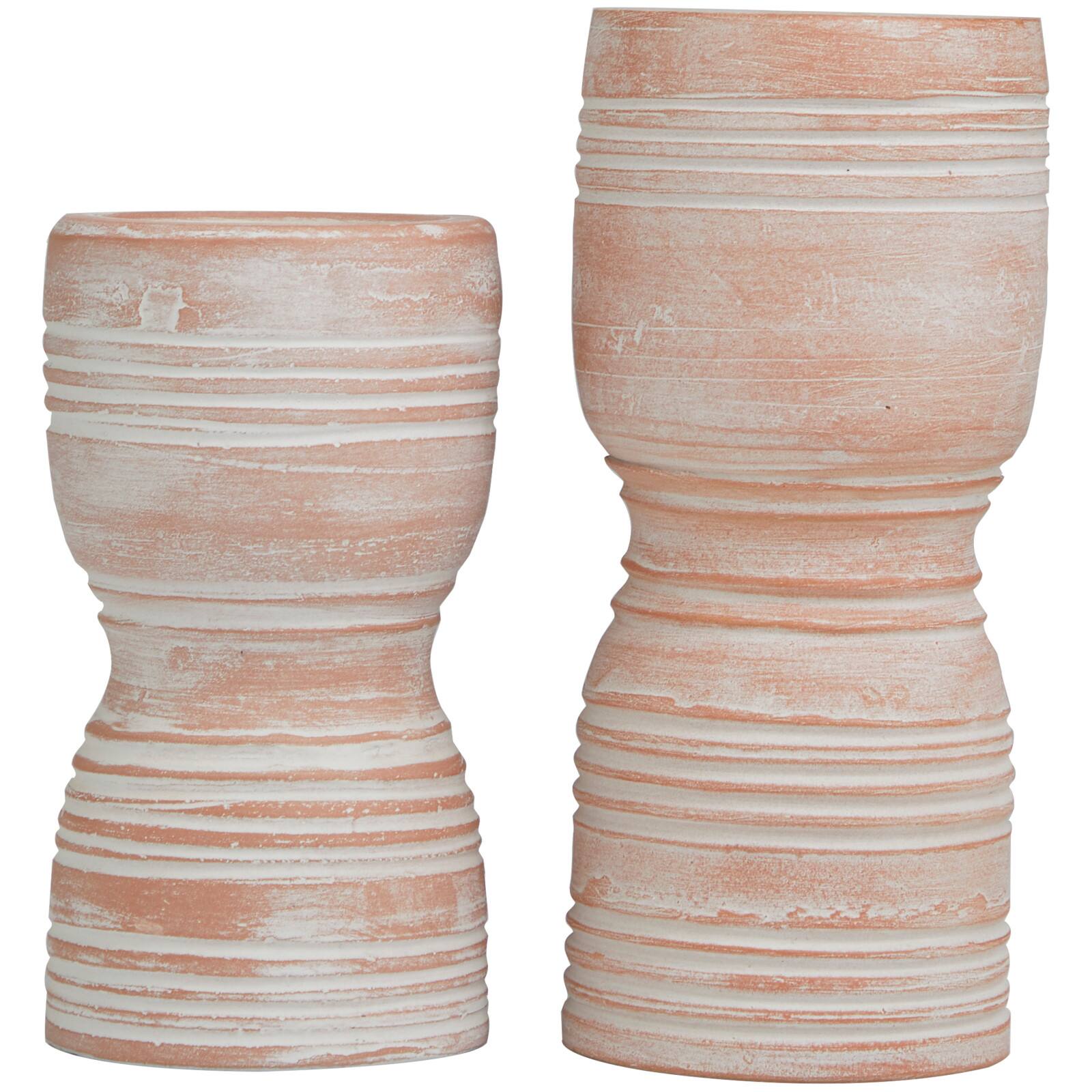 Whitewashed Ribbed Terracotta Candle Holder Set