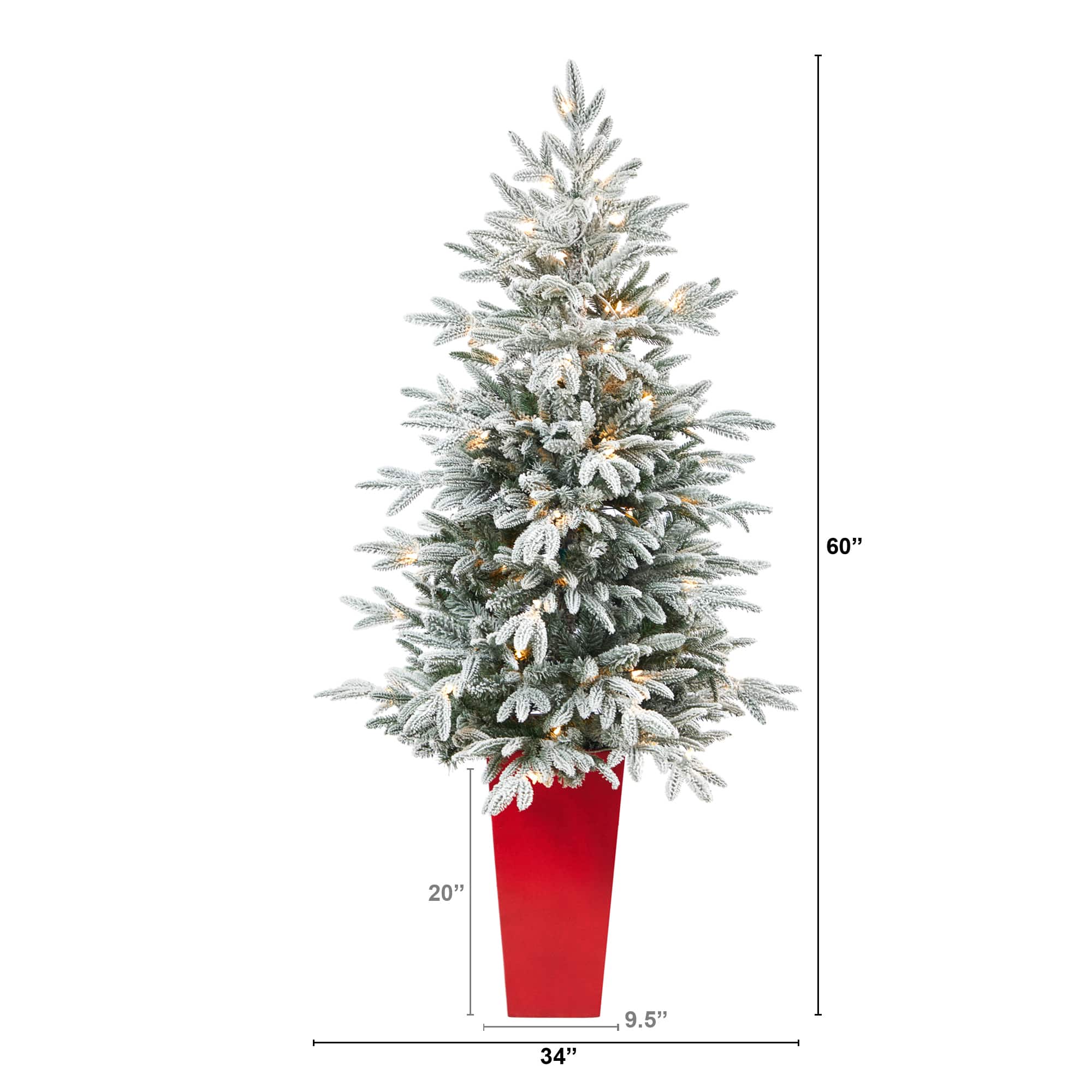 5ft. Pre-Lit Flocked Manchester Spruce Artificial Christmas Tree in Tower Planter, Clear Lights