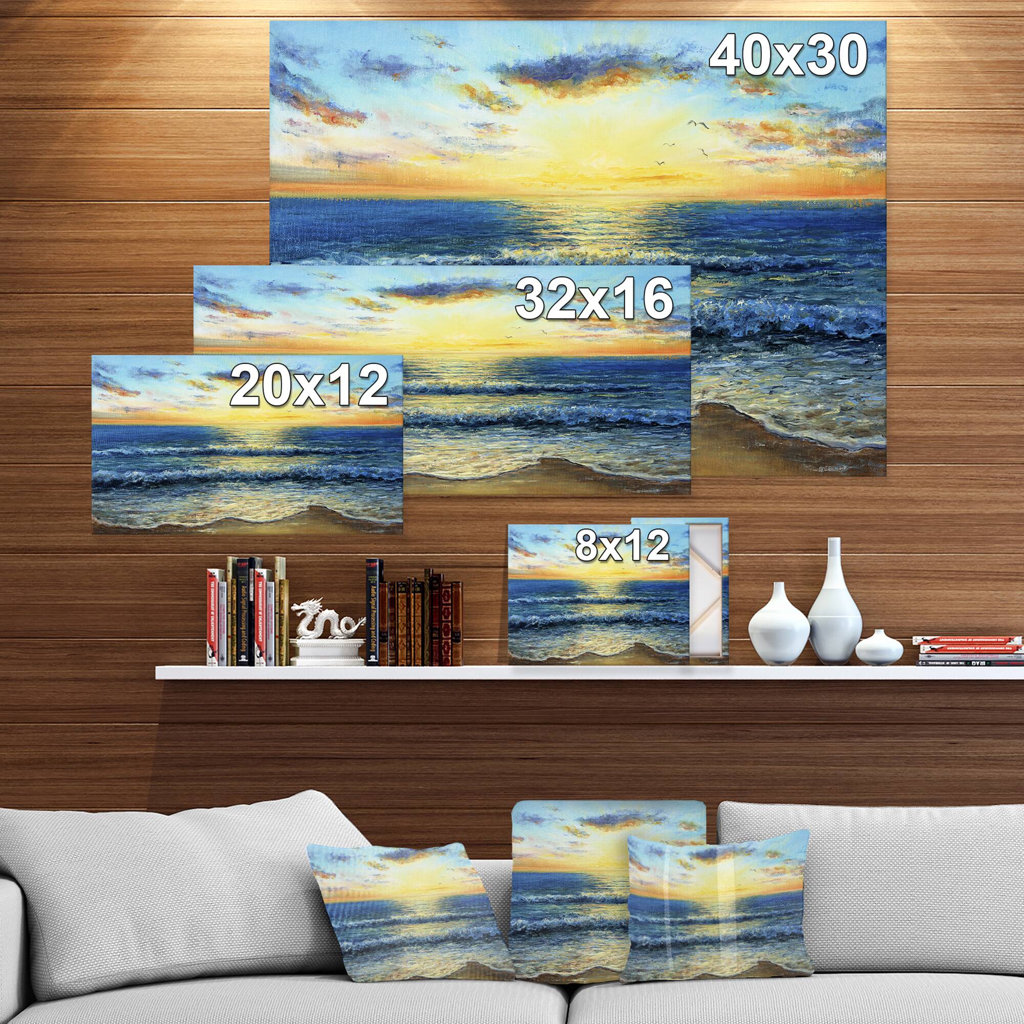 Designart - Ocean and waves at Sunrise - Sea & Shore Painting Print on Wrapped Canvas