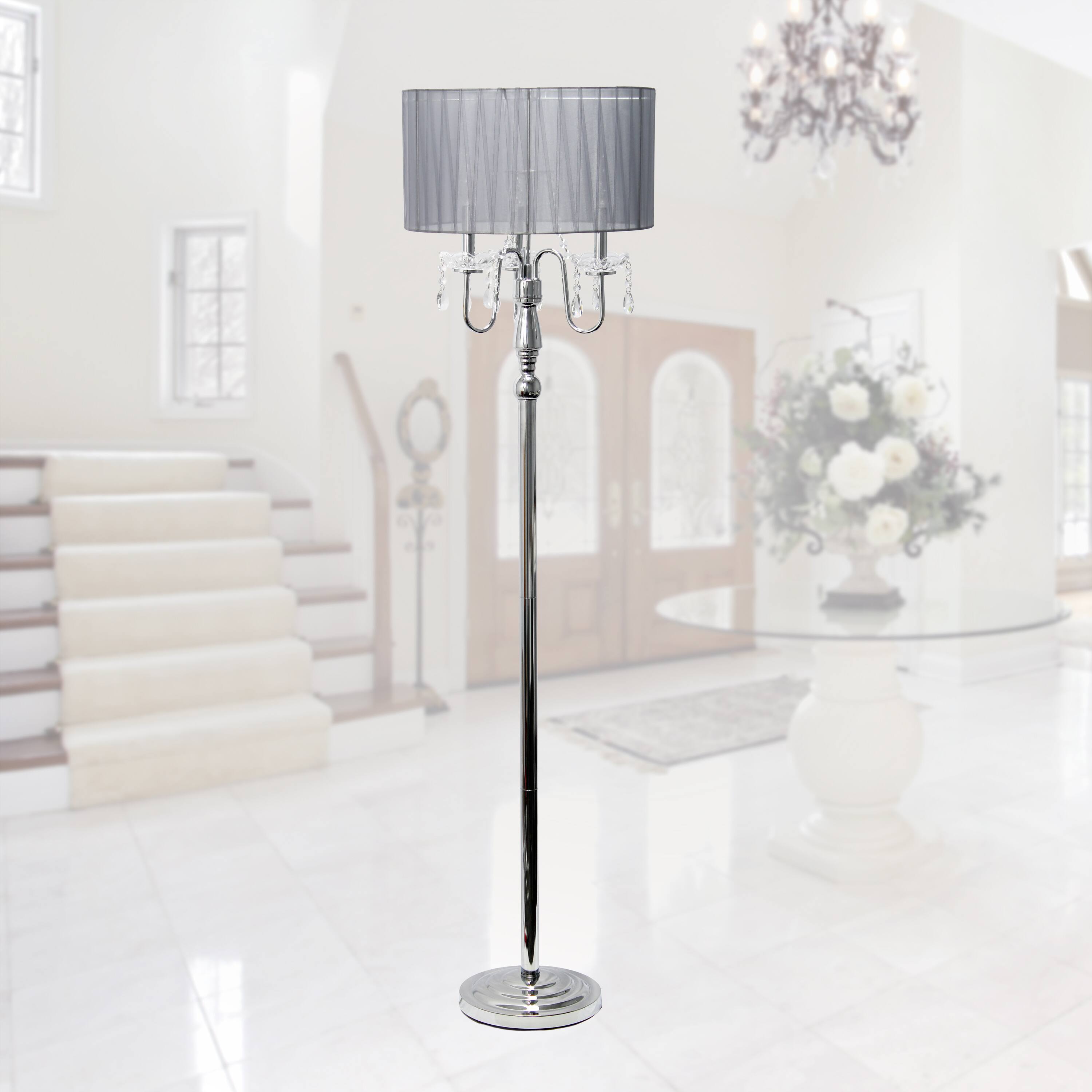 Elegant Designs™ 5ft. Gray Crystal and Chrome Floor Lamp with Drum Shade