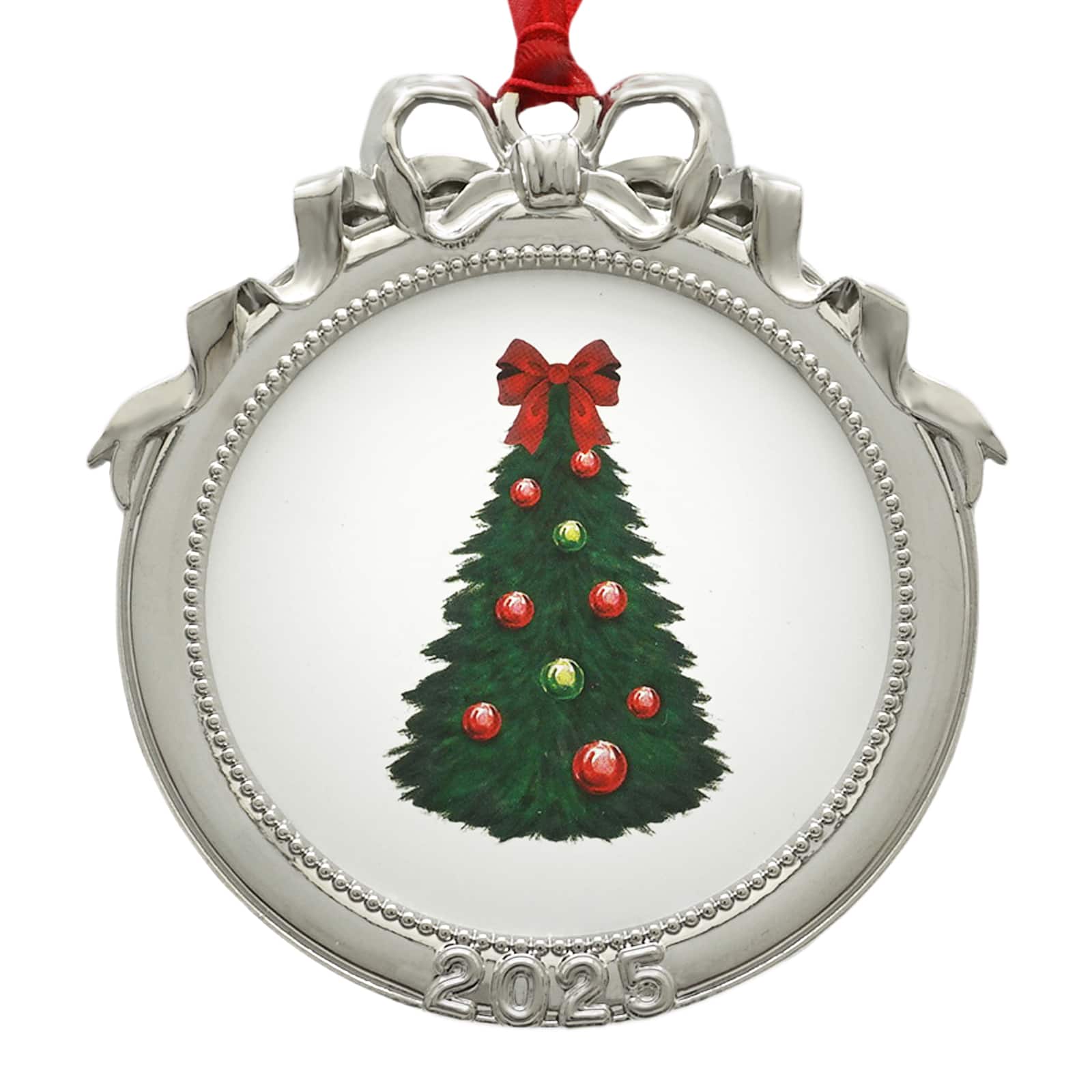 2.5&#x22; x 2.5&#x22; Silver Round Ribbon 2025 Metal Ornament Frame by Studio D&#xE9;cor&#xAE;