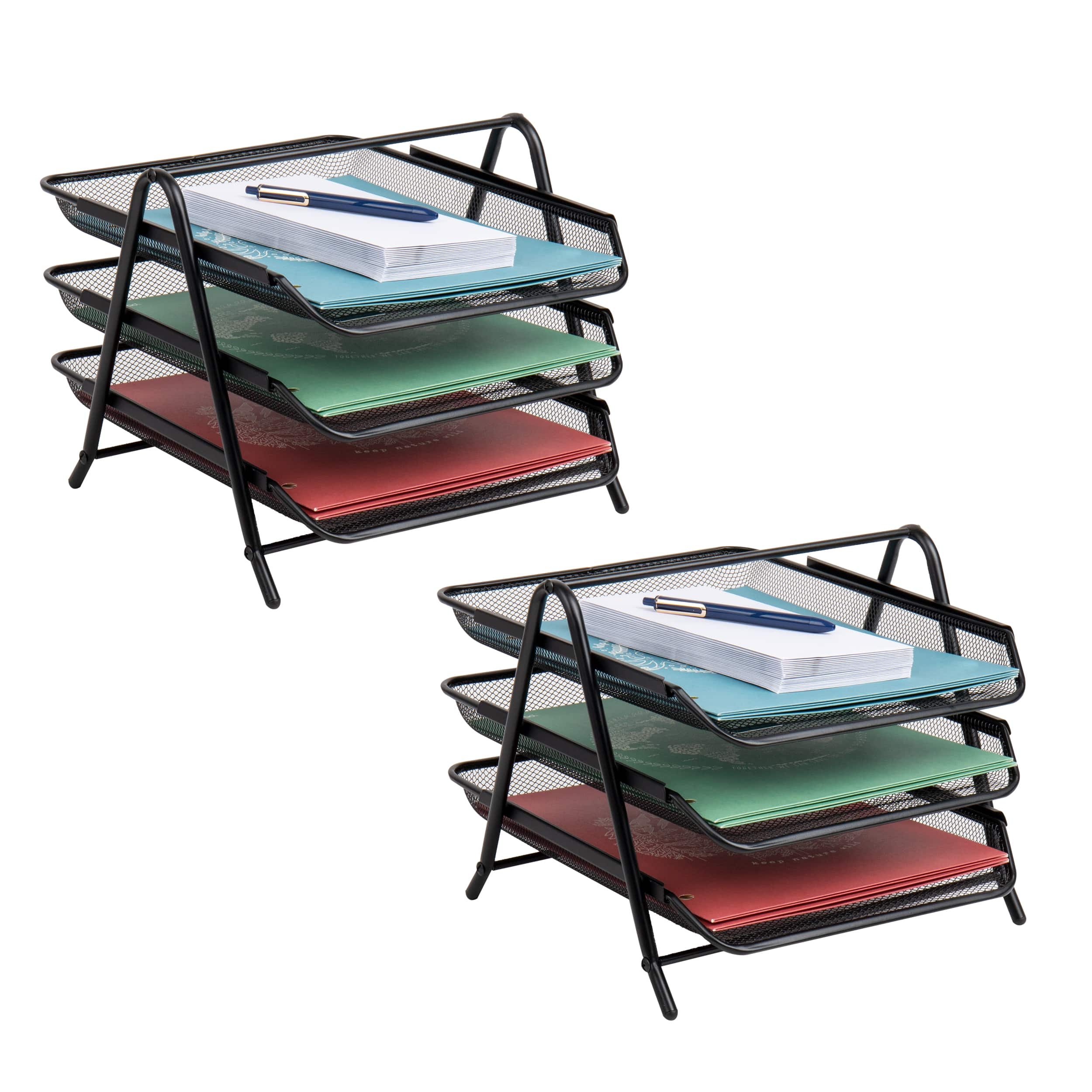 Mind Reader Network Collection Black Metal Mesh 3-Tier Paper Tray