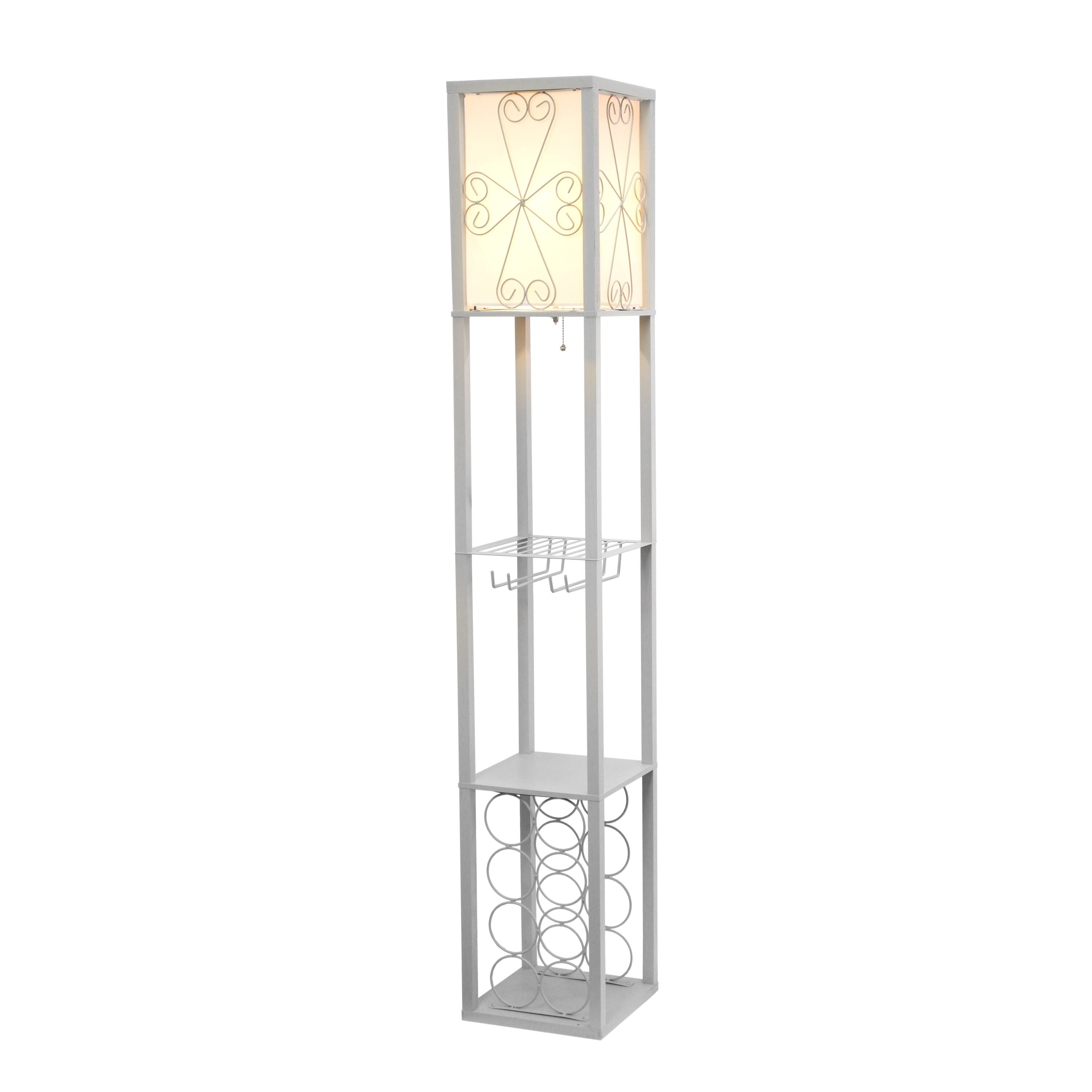 Simple Designs&#x2122; Floor Lamp Storage Shelf and Wine Rack with Linen Shade