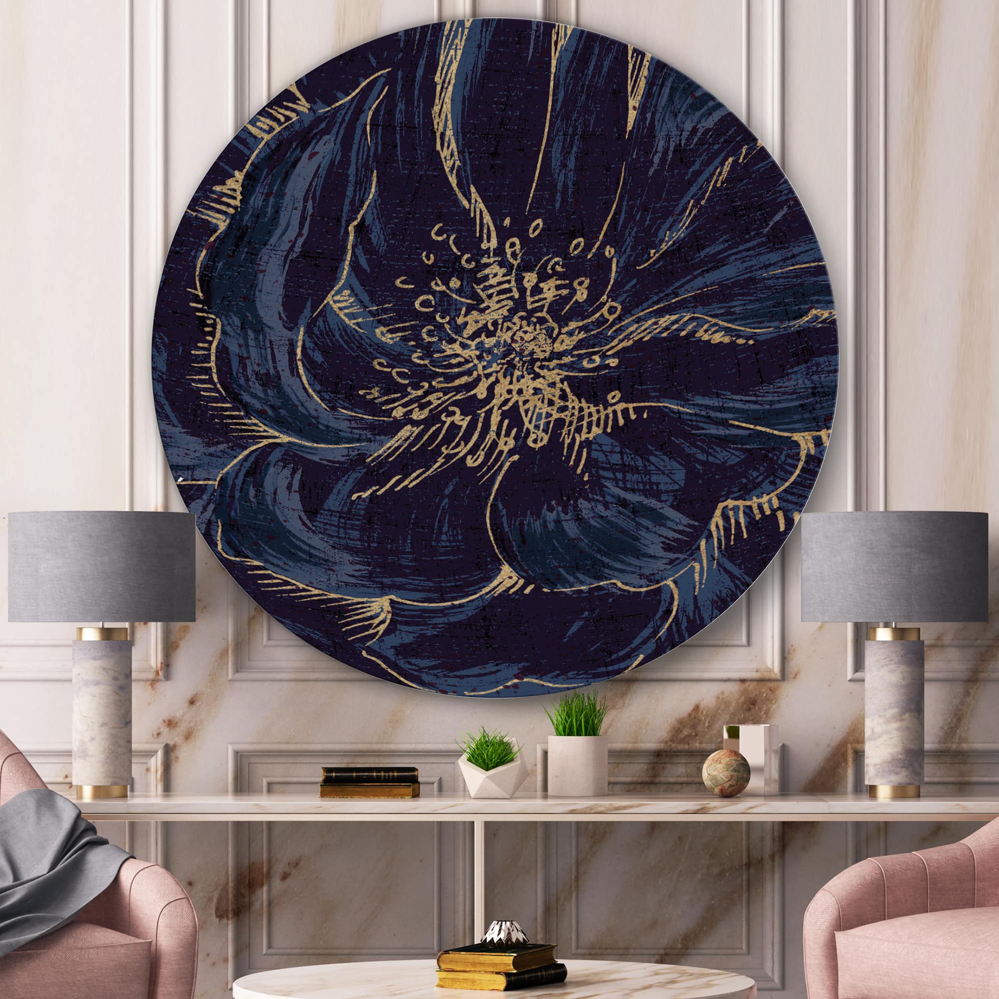 Designart - Dark Rose Gilded Gold - Shabby Chic Metal Circle Wall Art