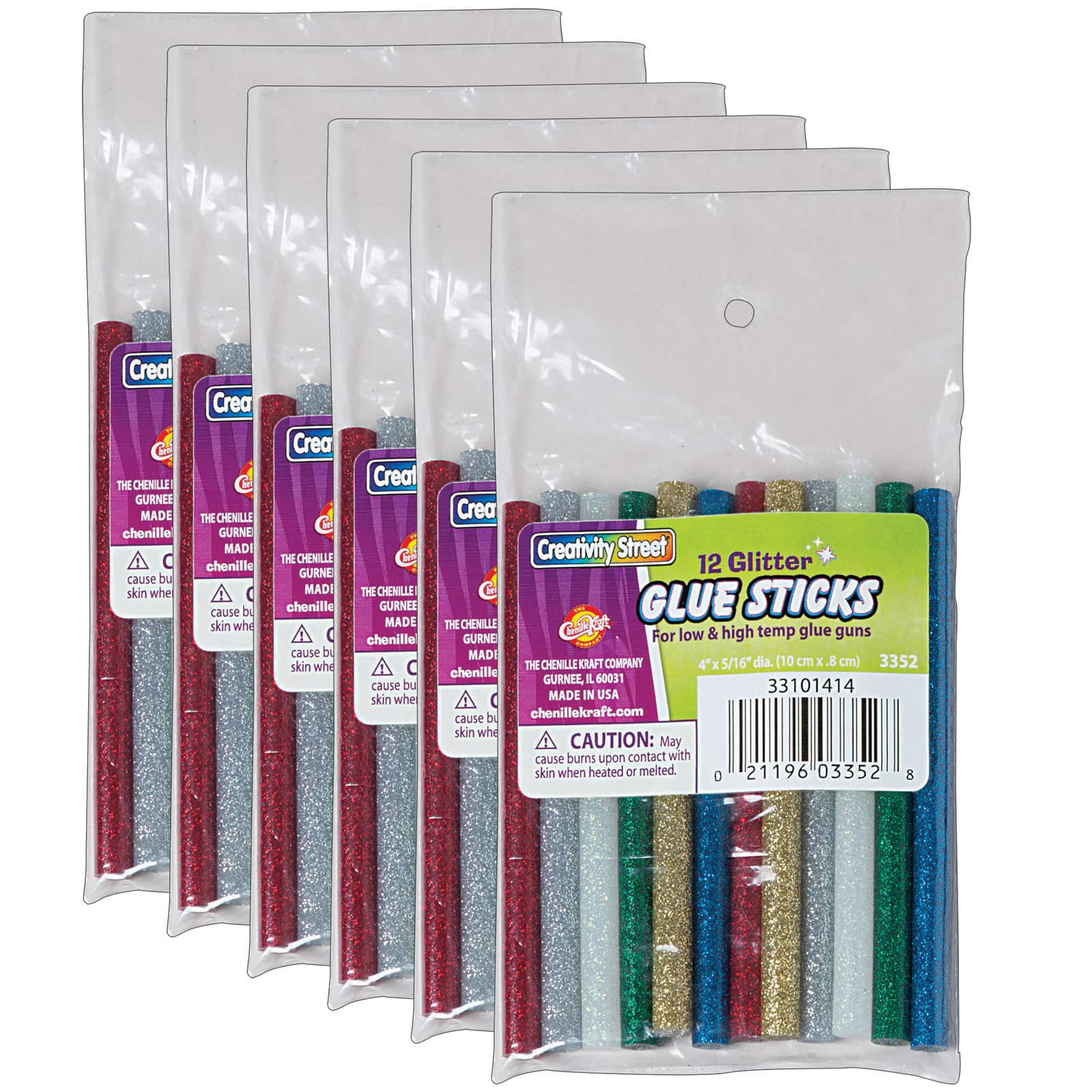 Creativity Street&#xAE; Glitter Colors Hot Glue Sticks, 6 Packs of 12