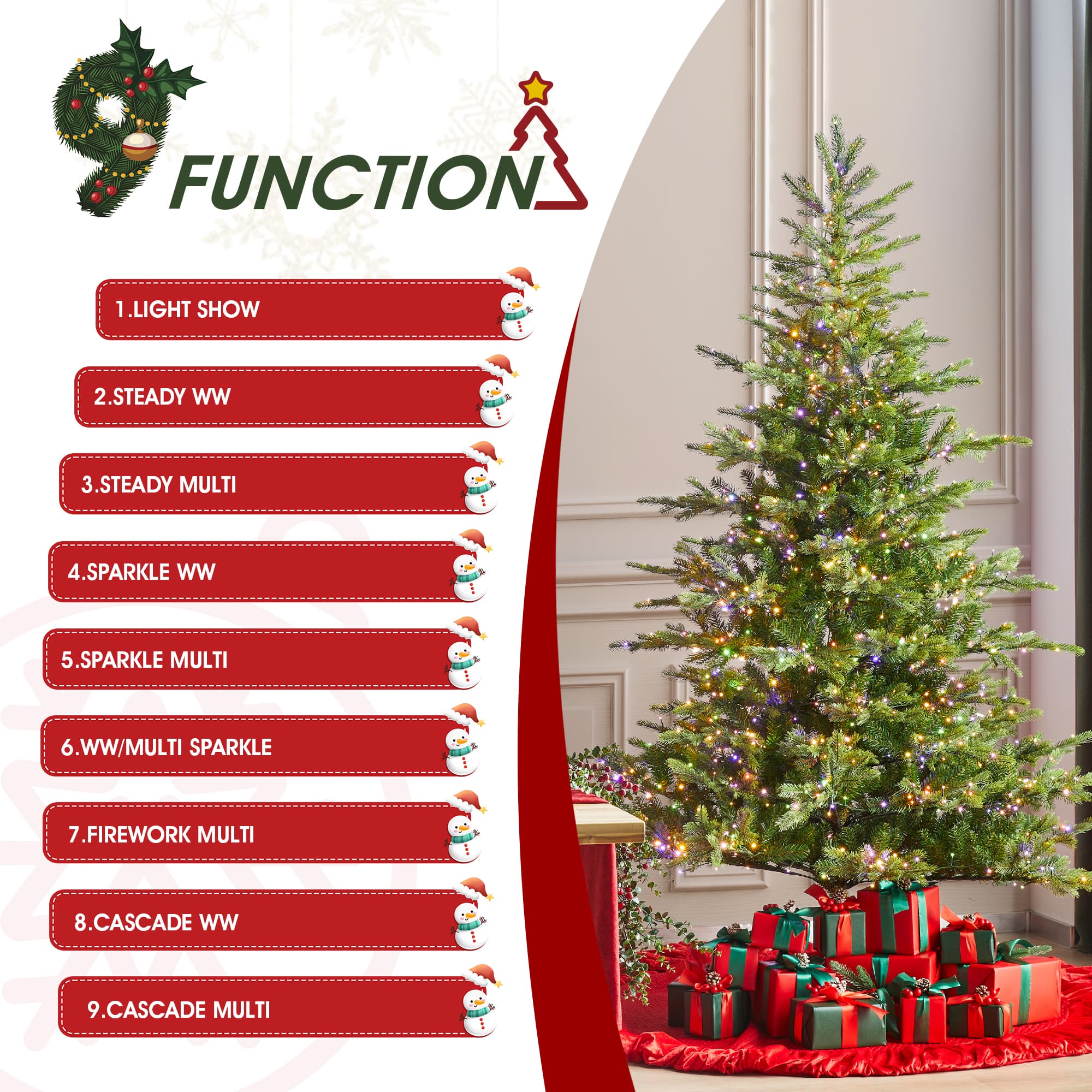 Glitzhome&#xAE; 7.5ft Pre-Lit Green Full Fir Artificial Christmas Tree, Multicolor LED Lights
