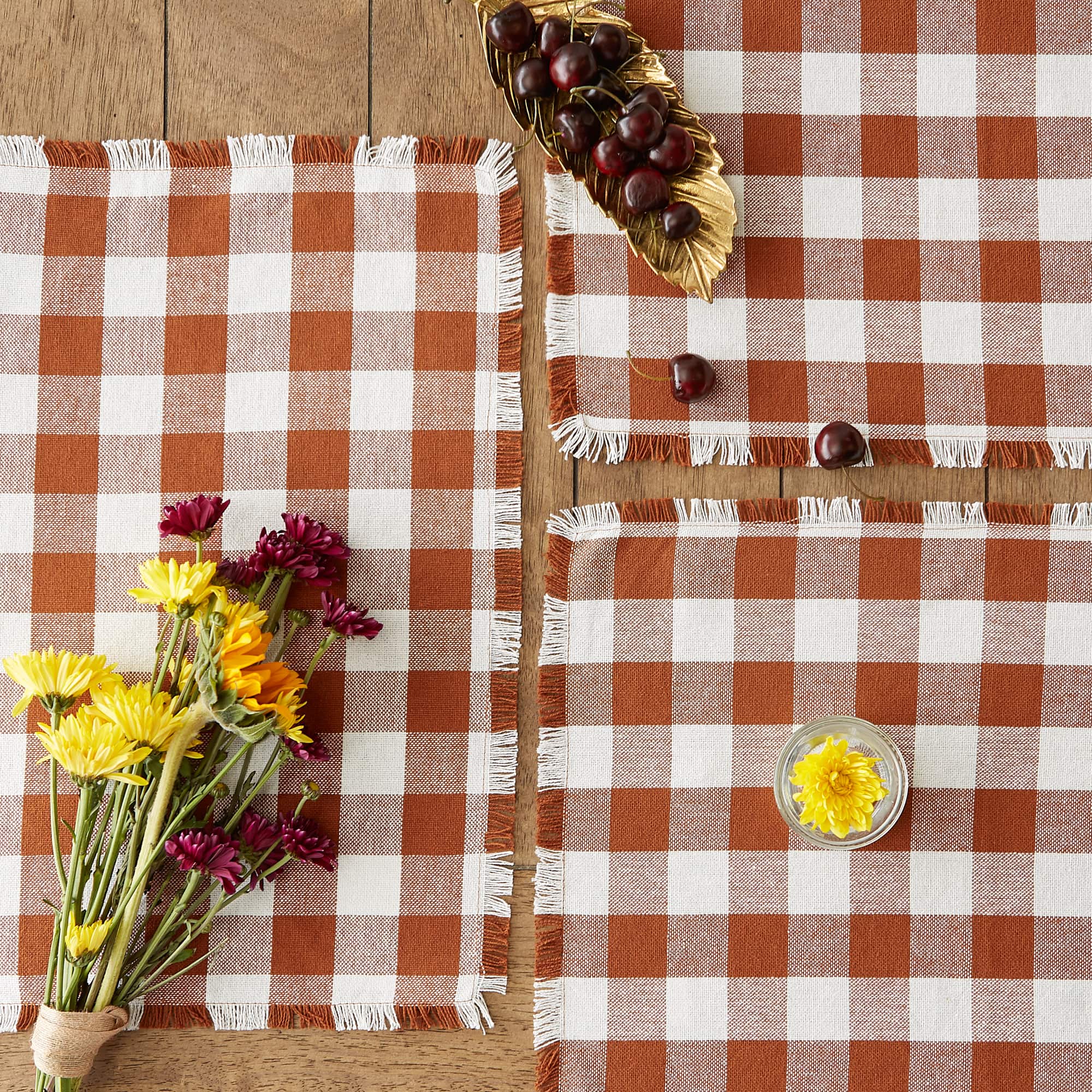 DII® Heavyweight Check Fringed Cotton Placemats, 6ct.